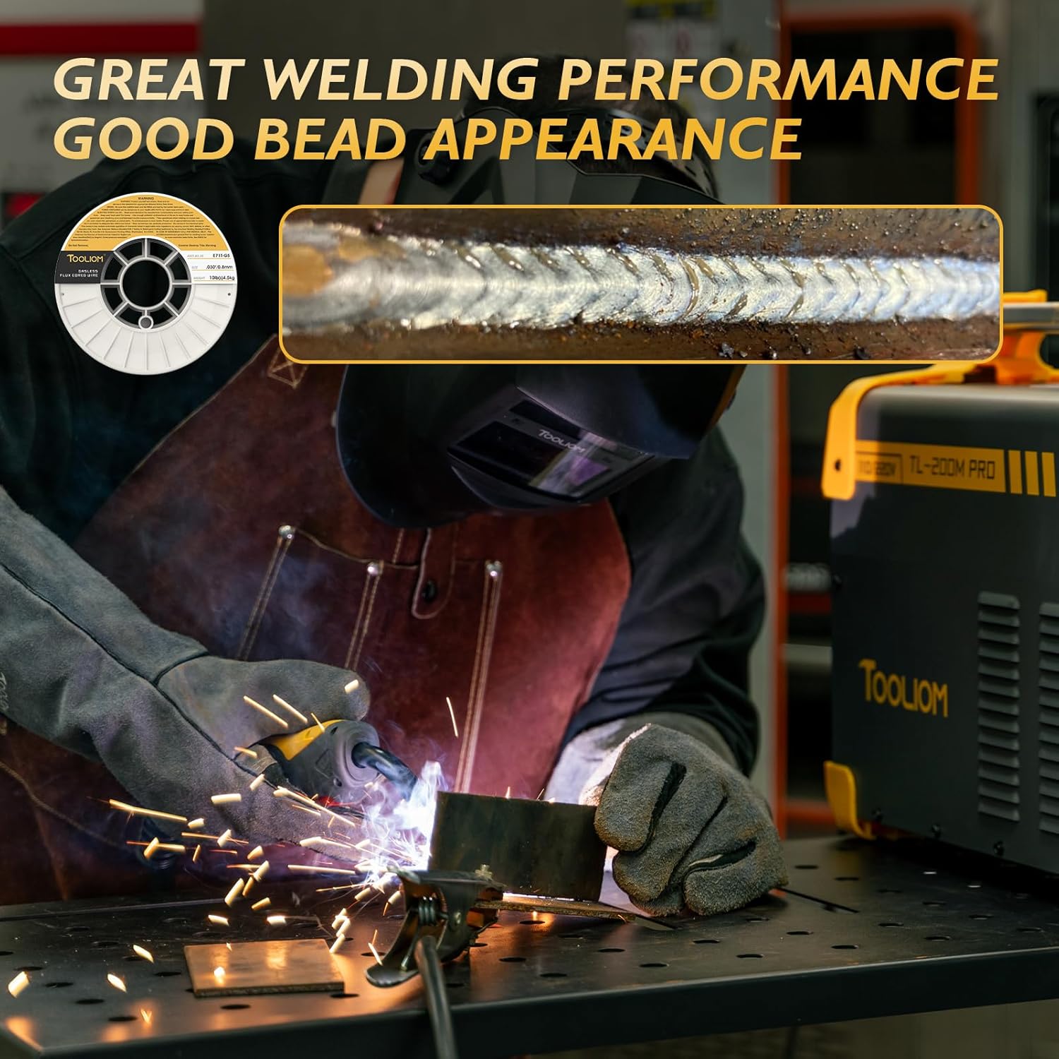 TOOLIOM Flux Core Gasless MIG Wire E71T-GS .030" Diameter 10-Pound Spool Flux Core Self-shielded Carbon Steel MIG Welding Wire