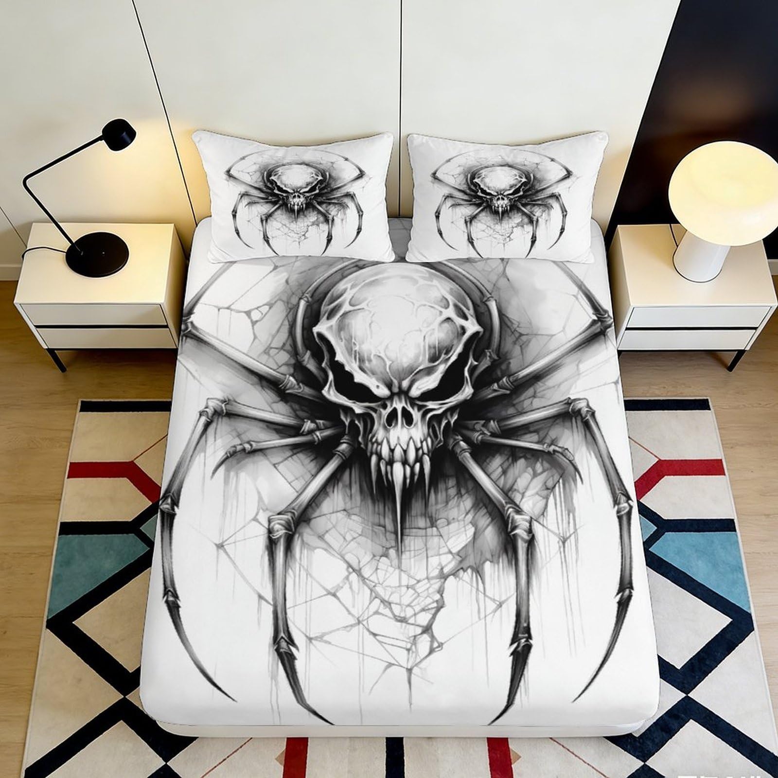Pnayamiorkfel Style-8 3D Printed Skull Spider Fitted Sheet Microfiber Soft Breathable Web Pattern Bed Cover For Bedroom Dorm Mattress Decor 90X200x25cm