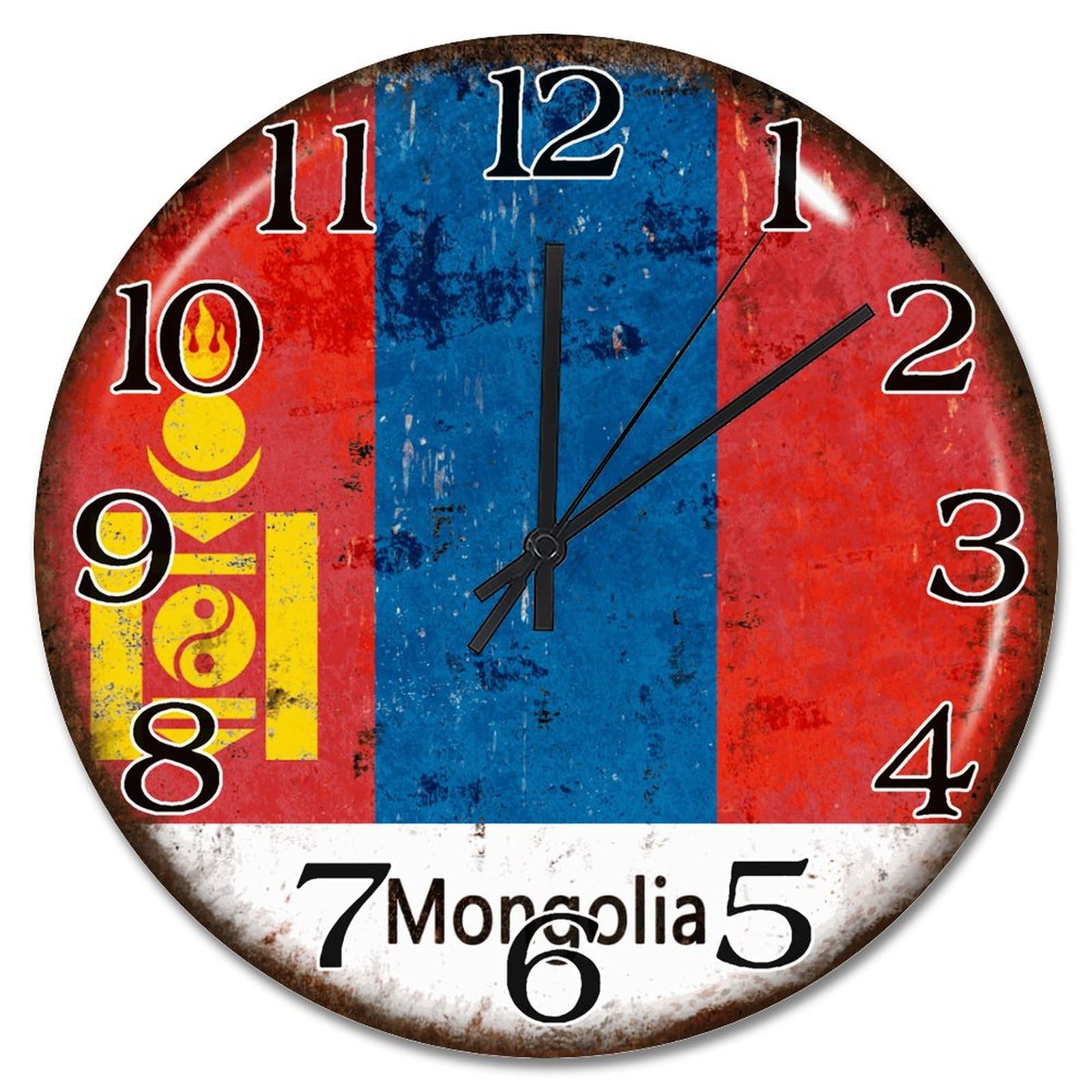 Horloge murale Mongolie en bois 38cm silencieuse à piles pour le salon