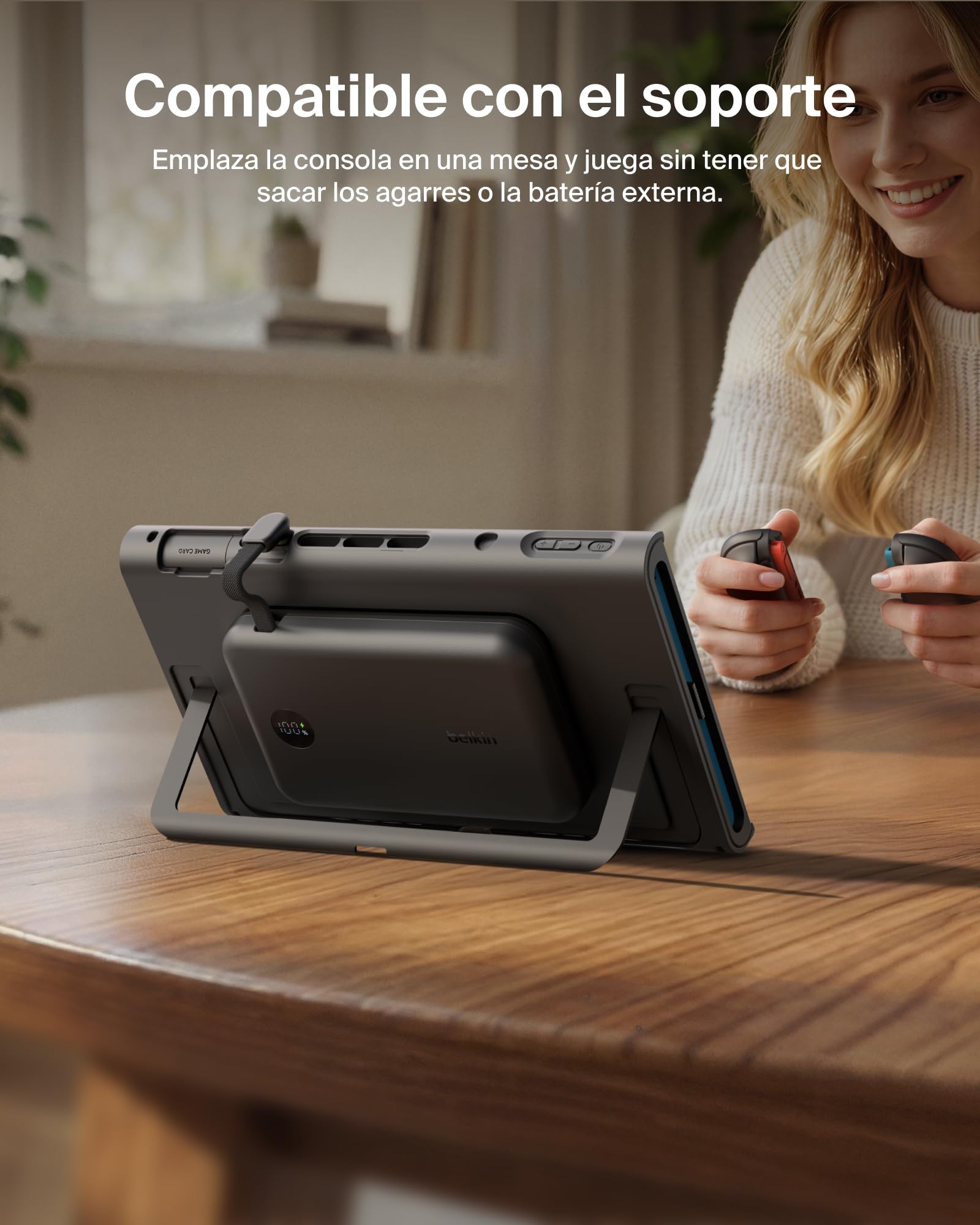 Belkin Gaming Agarres con Batería Externa 10000mAh Nintendo Switch 2 -Negro | Power Bank Magnético Extraíble 10000 mAh, 30W, Compatible con el Soporte, Empuñaduras Ergonómicas Antideslizantes y Pantalla