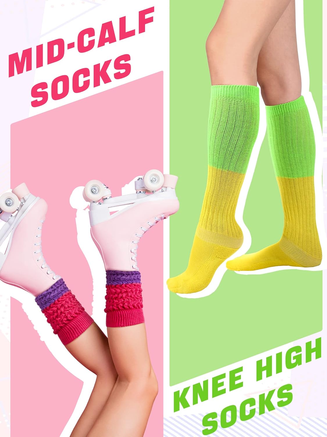 Janmercy 4 Pairs Slouch Socks for Women Bulk Stacked Boot 80s 90s Neon Slouch Knit Scrunchie Socks - Image 2