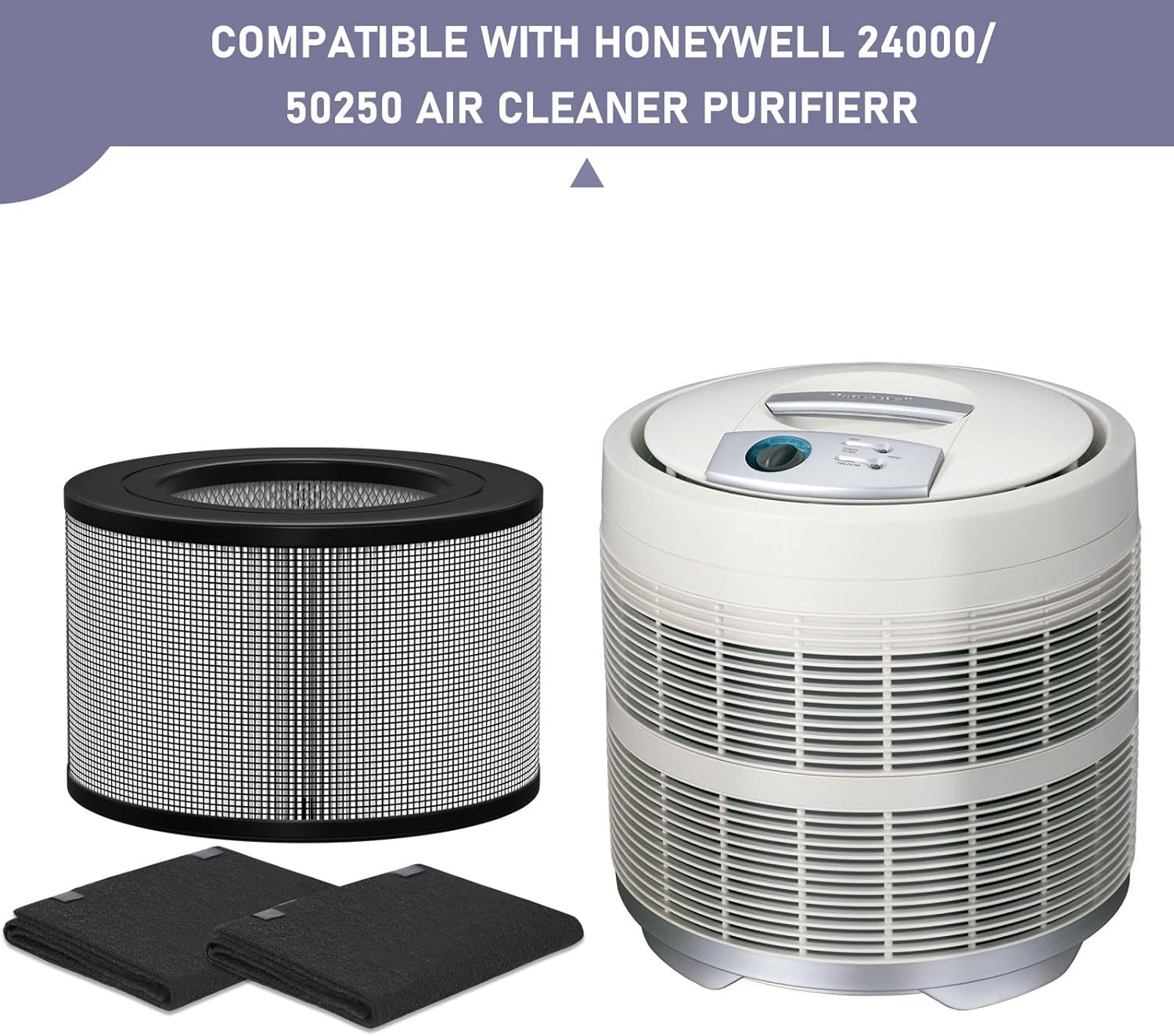 50250-S HEPA Filters Replacement & Carbon Pre-Filter Set Compatible with Honey-well 24000 24500 50250-S 52500 Air Cleaner Purifier, Part Number 24000, (2 HEPA + 4 Carbon Pre-Filter)