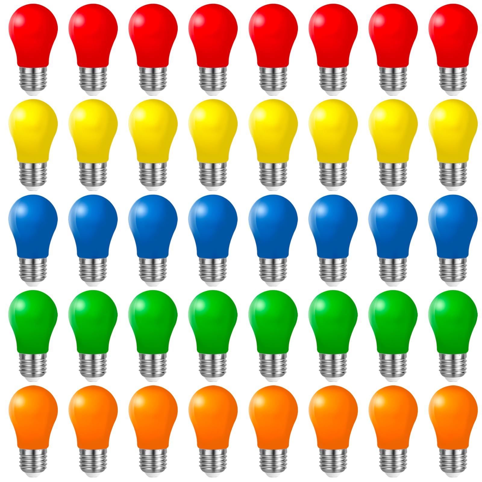 Belaufe 40 Stück E27 LED Bunte Glühbirnen 3W, E27 Farbige lampen, Dekorative LED Lampe außen für Party,Lichterkette,Weihnachten, 220V AC, Rot Grün Blau Gelb Orange, Kunststoff