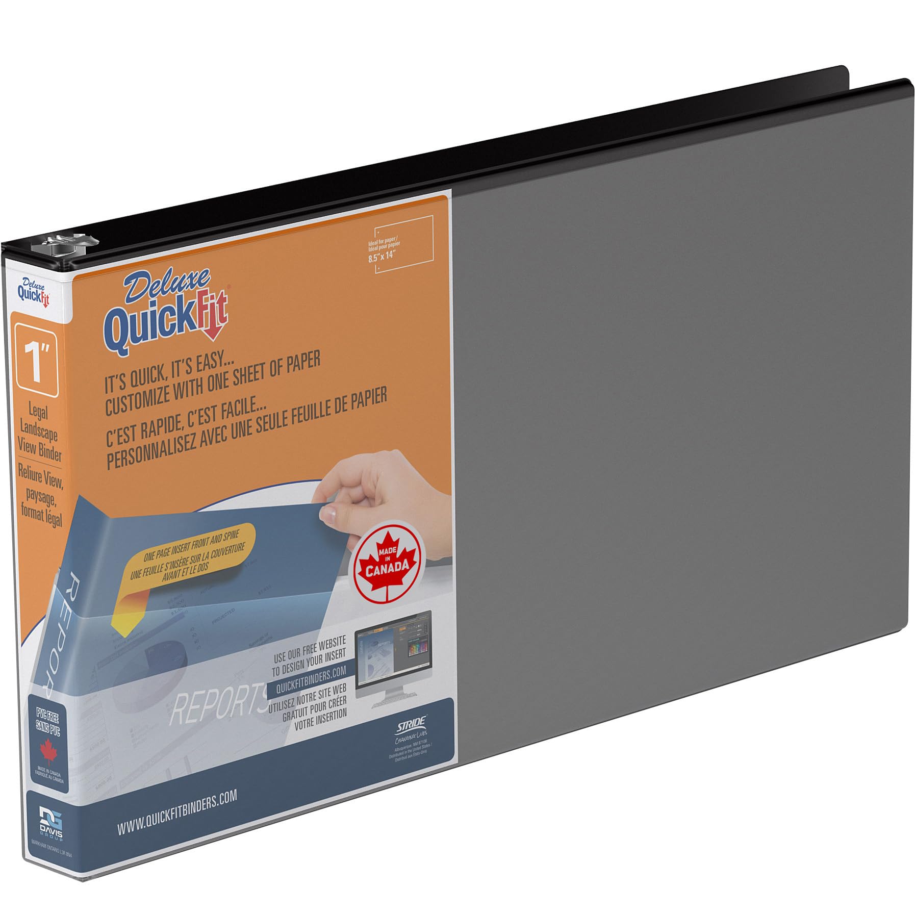 Quickfit Heavy-Duty 8.5" x 14" Landscape Legal Binder, 3-Ring Binder, Round Ring, Black, Single, 1 Inch