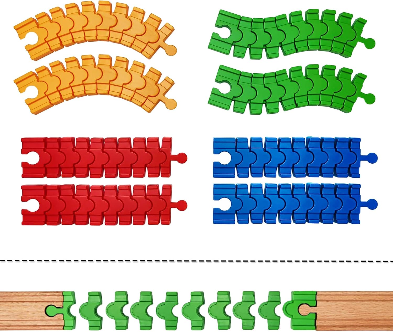 Wooden Train Track Accessories, 8 Pack Colorful Flexible Track Compatible with All Major Brands Train Track, Christmas Birthday Gift for Boys Girls, Train Toys Expansion Pack for Kids Ages 3+