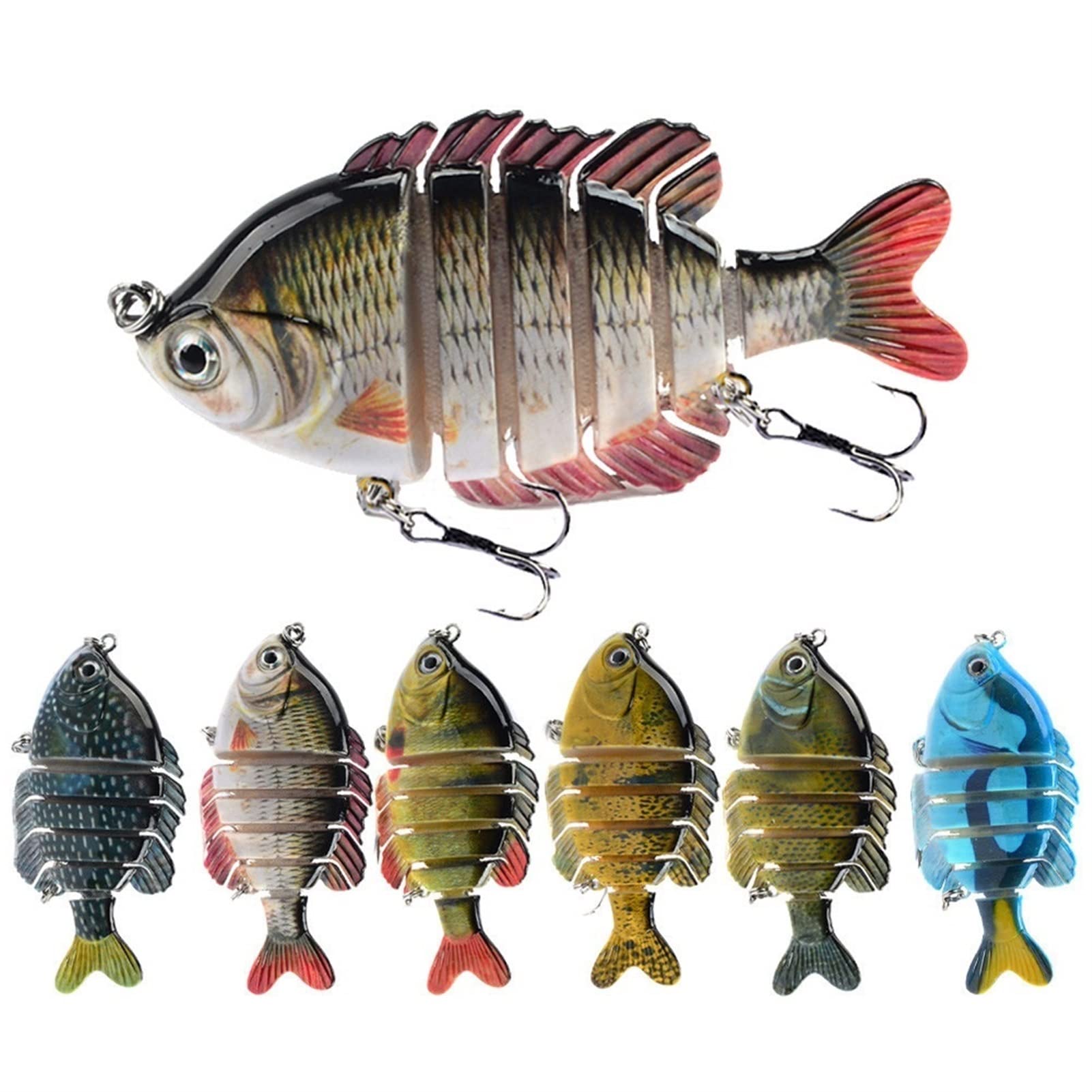 5 Stück 8,5 cm 25g 6 segmentierte mehrgelenkige Swimbaits Lebensechte Angelköder für Bassforellen-Karpfen mit Diskanthaken 3D-Augen Süßwasser-Salzwasser-Angelgerät