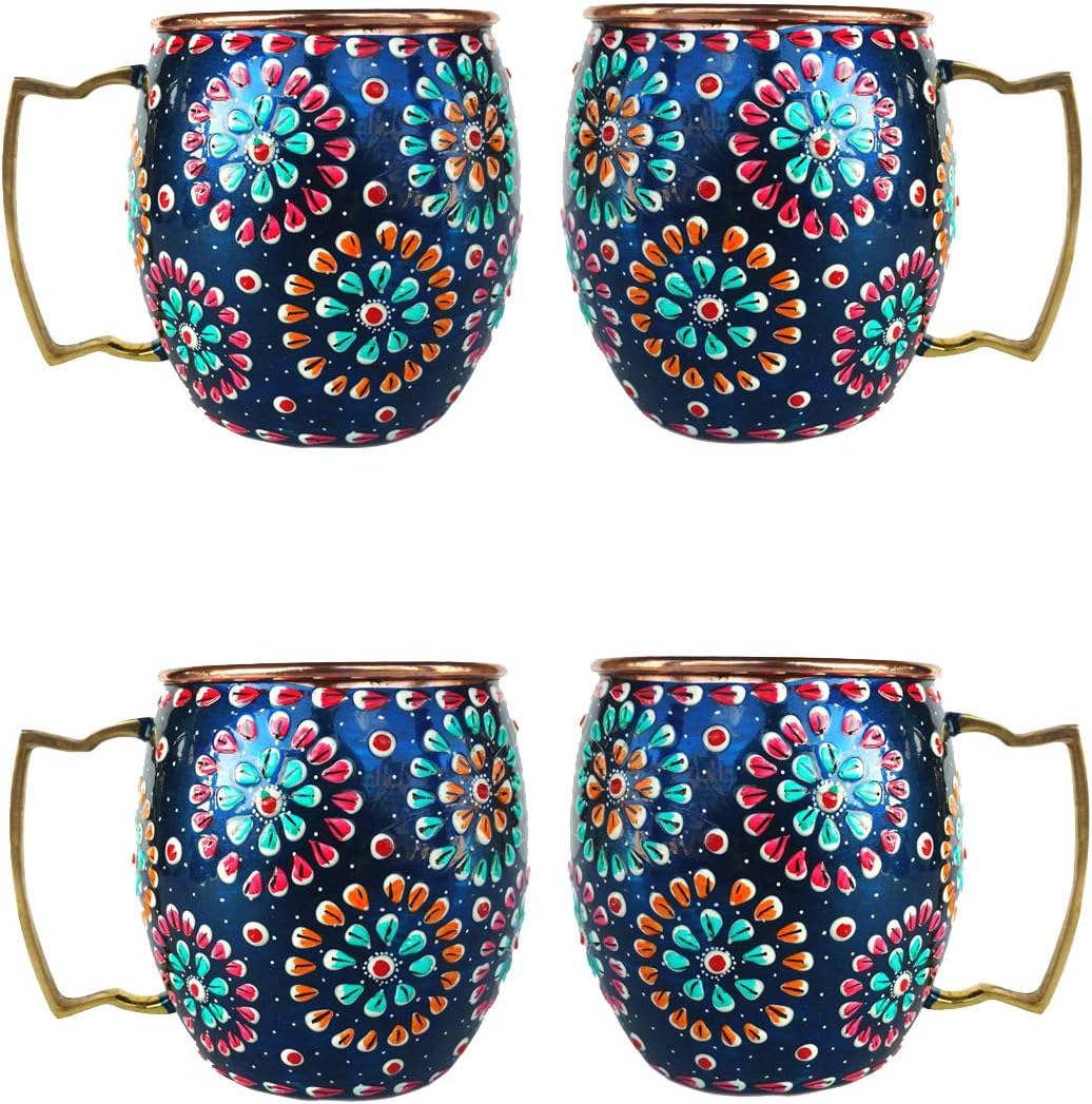 Rastogi Handicrafts Handmade Outer Hand Painted Art work Wine, Vodka, Beer,Cocktail,Juice, Cold Coffee Mug - Cup (2)