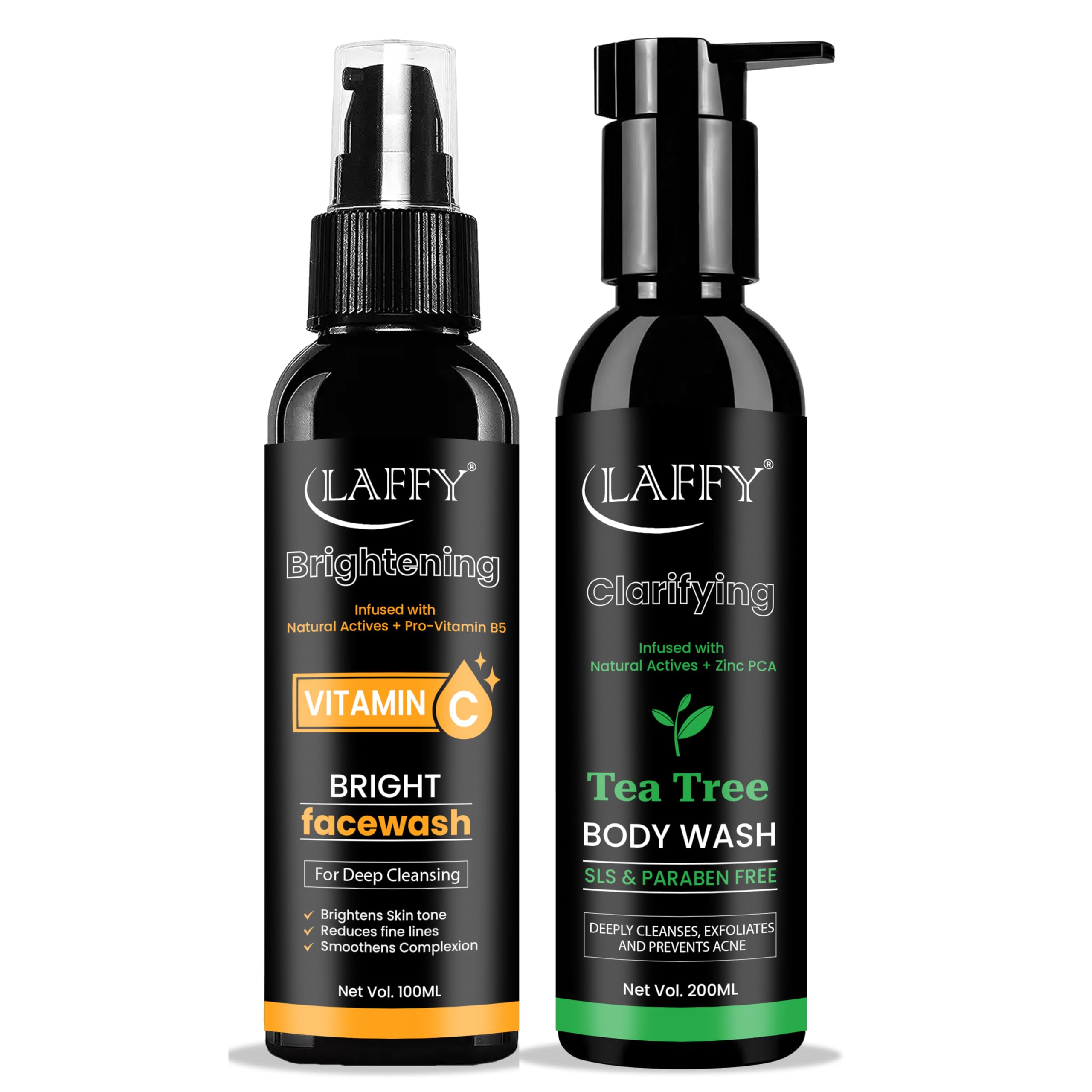 LAFFY - Vitamin C Bright Face Wash (100ml) & Tea Tree Body Wash (200ml) COMBO | Skin Brightening Cleanser & Purifying Body Wash | With Natural Extracts & Antioxidants | Daily Skincare | Set of 2-image-24