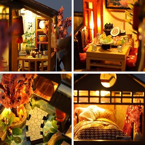 Miniatura 5 de Mini casa de muñecas DIY kit de muebles de madera en miniatura, casa de muñecas hecha a mano con LED, juguetes creativos de artesanía de madera para