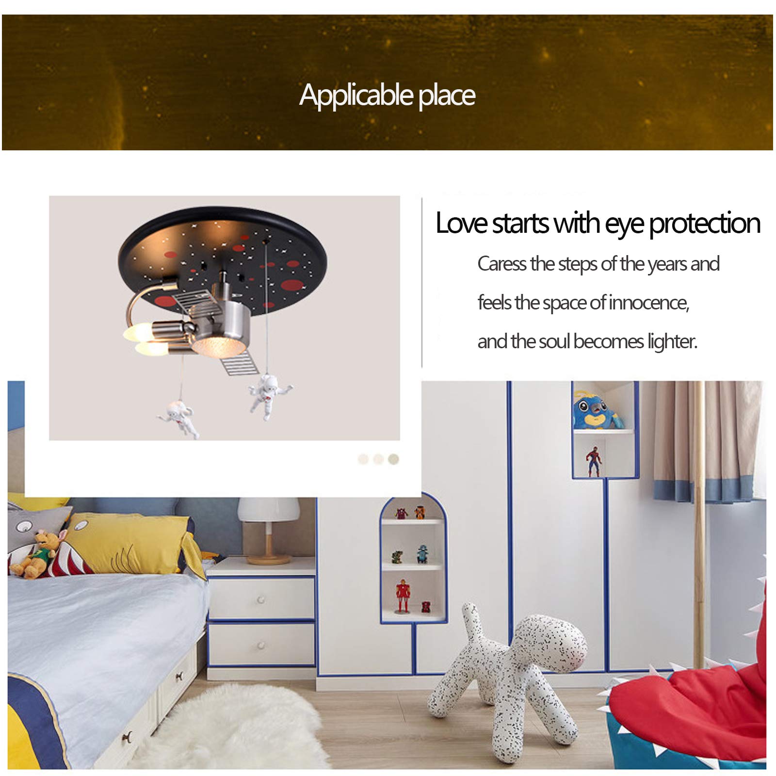 Lumières Pour Enfants Plafonniers De Vaisseau Spatial E27 Creative Star Moon Lampe Pour Enfants Garçons Et Filles Chambres Énergie Soins Oculaires Lumière Salle À Manger Salon Chambre Lustre