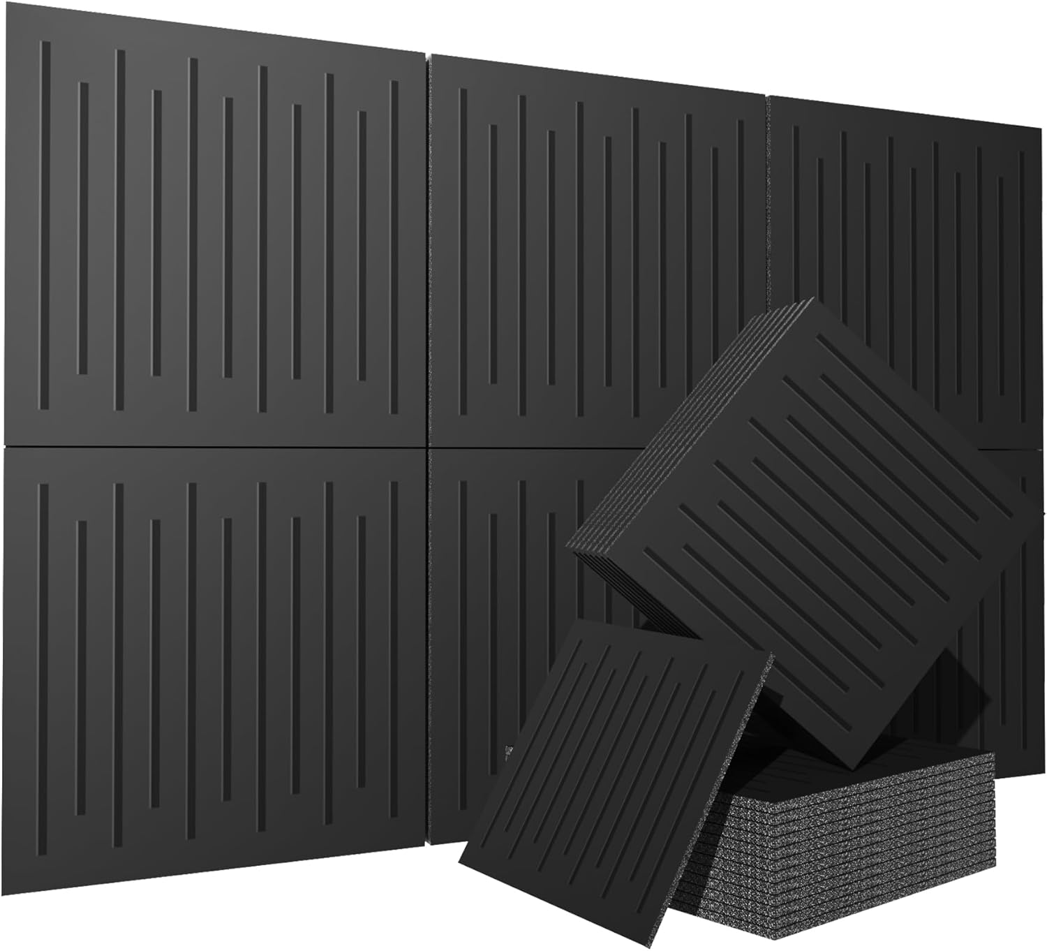 6 Pack Acoustical Wall Panels–TEMGCUAM 60" x 40" Large Art Acoustic Panels, Decorative Acoustic Panels, Sound Absorbing Wall Panels for Home, Office, Recording Studio 60" x 40" Black (Line art texture)