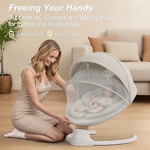 Miniatura 7 de Columpios de bebé para bebés, columpio eléctrico para bebés con altavoz de música, 5 velocidades, control remoto y Bluetooth, columpio portátil para