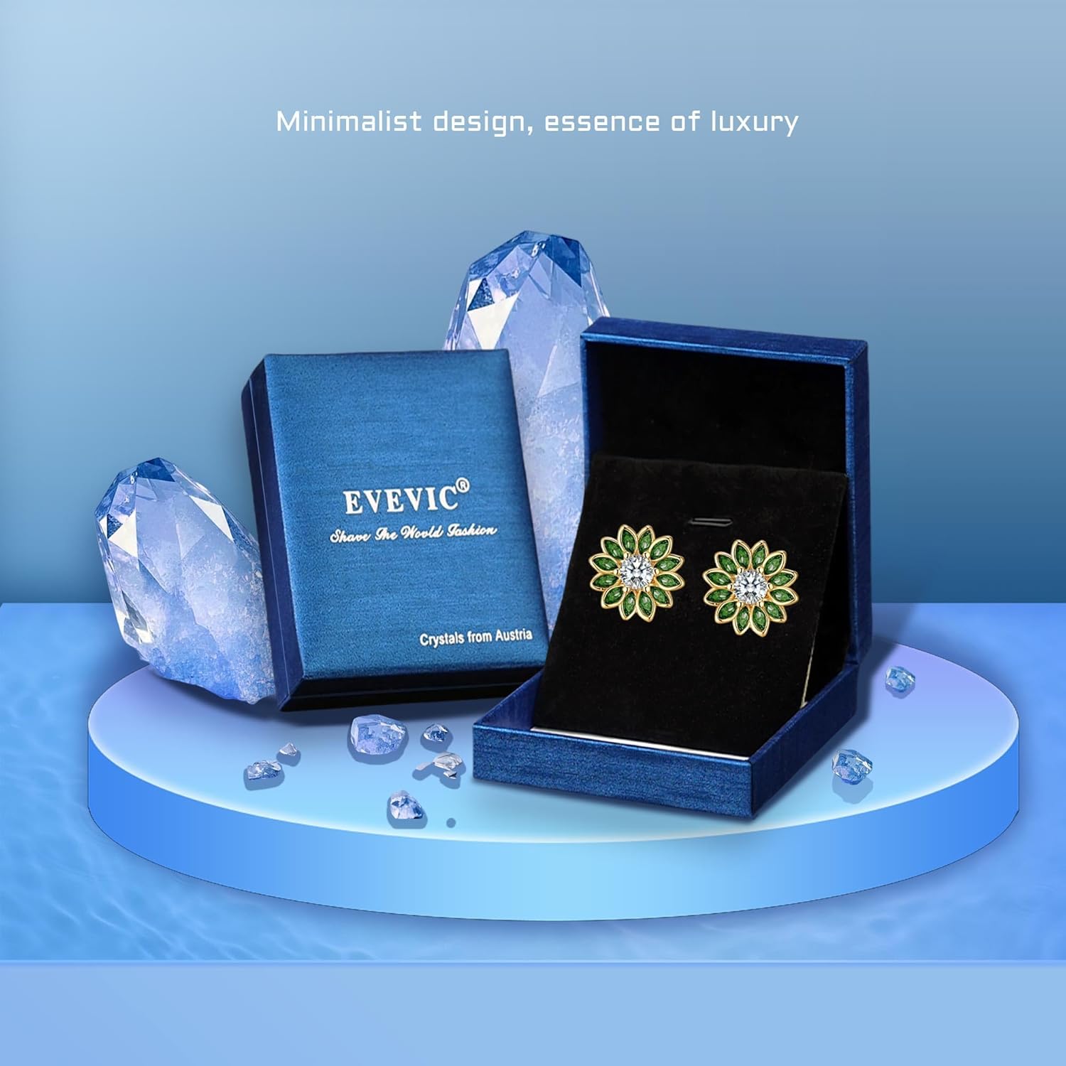 EVEVIC Austrian Crystal Flower Stud Earrings for Women Fashion 14K Gold Plated Hypoallergenic Jewelry - Image 7