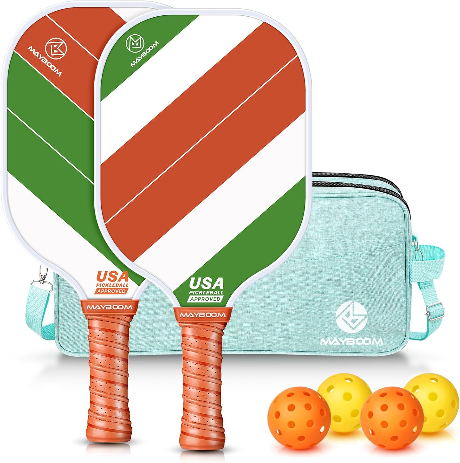 Mayboom Juego de 2 o 4 palas de pickleball aprobadas por USAPA con 4 bolas de pickleball y bolsa de transporte de pickleball, raquetas de fibra de