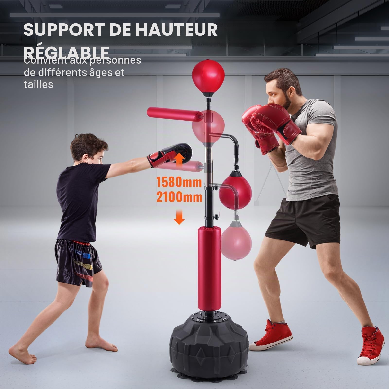 VEVOR Barre Rotative de Boxe Cible 360° Bâton d'Entraînement Acier PU Mousse PE Rouge 2 Pièces