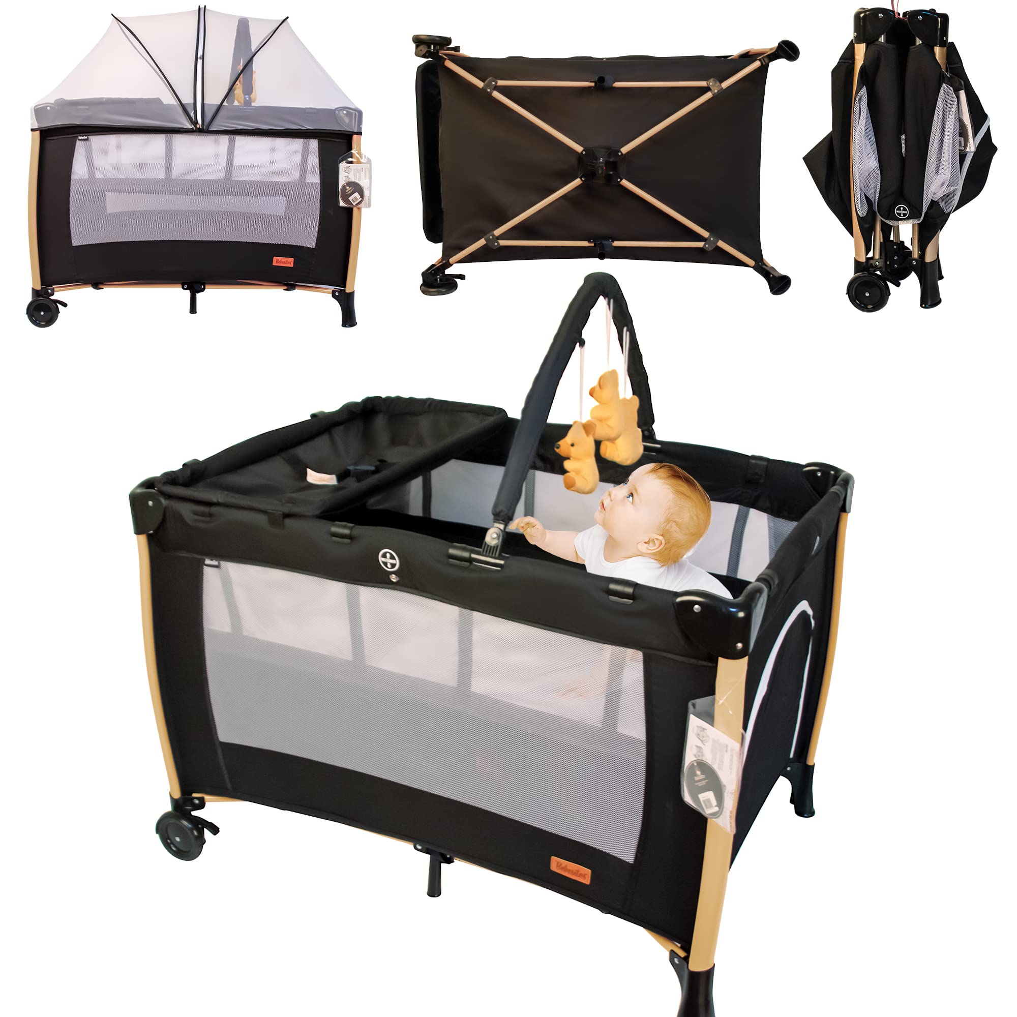 Spacious Deluxe Foldable Baby Bed Nursery Center And Travel Cot Comfortable  Baby Crib Safe Baby Playpen Two Stage Design Newborn Bed To Toddler Baby