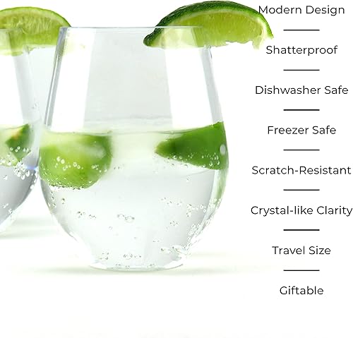 Miniatura 7 de Vasos de vino irrompibles, de plástico Tritan irrompibles y sin BPA, resistentes a los arañazos, sin tallo, aptos para lavavajillas, paquete de 4