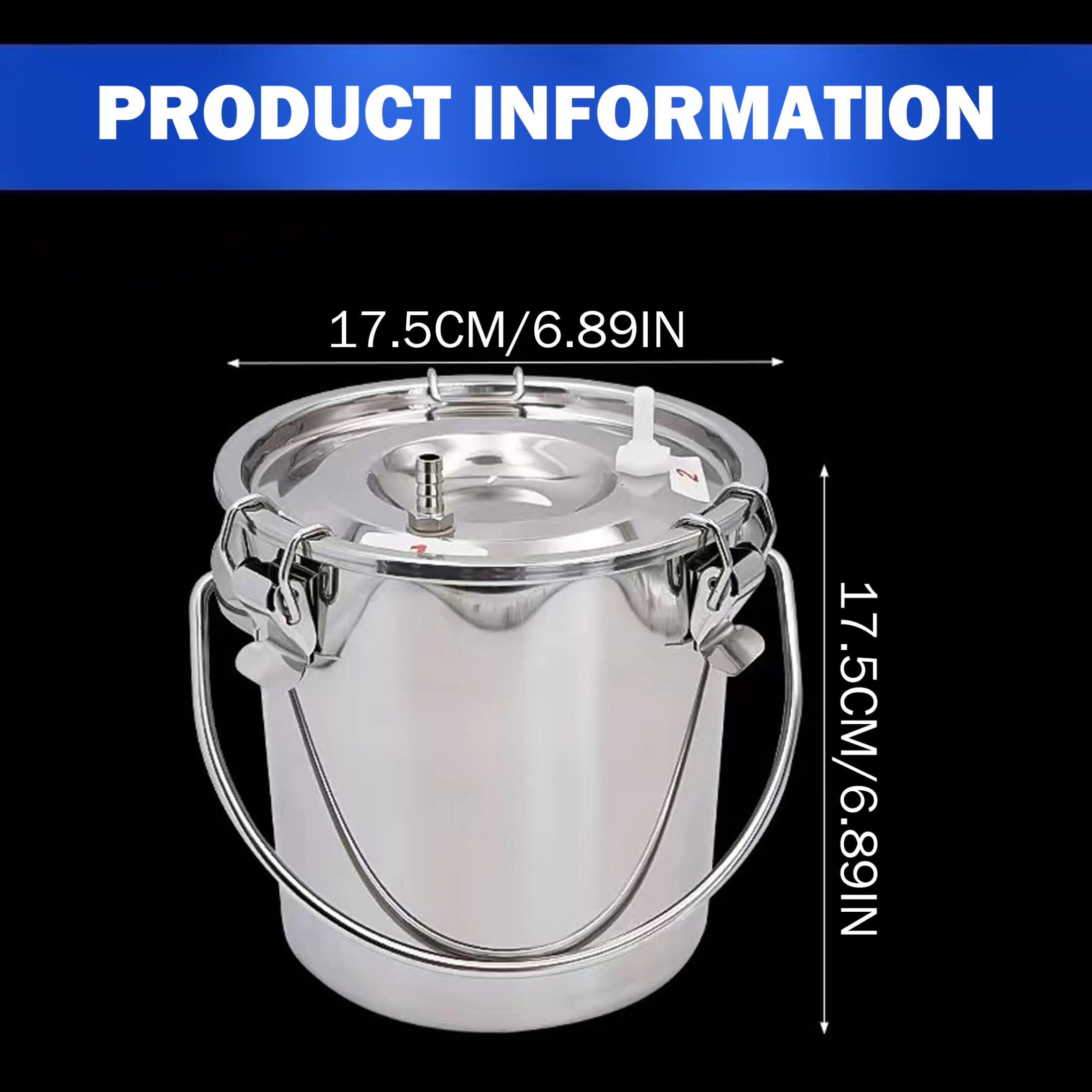 Secchio in Acciaio Inox con Coperchio con Arresto Automatico Secchio in Acciaio Inox con Coperchio Bidone per Il Latte per Attrezzature di mungitura - 3 l Argento