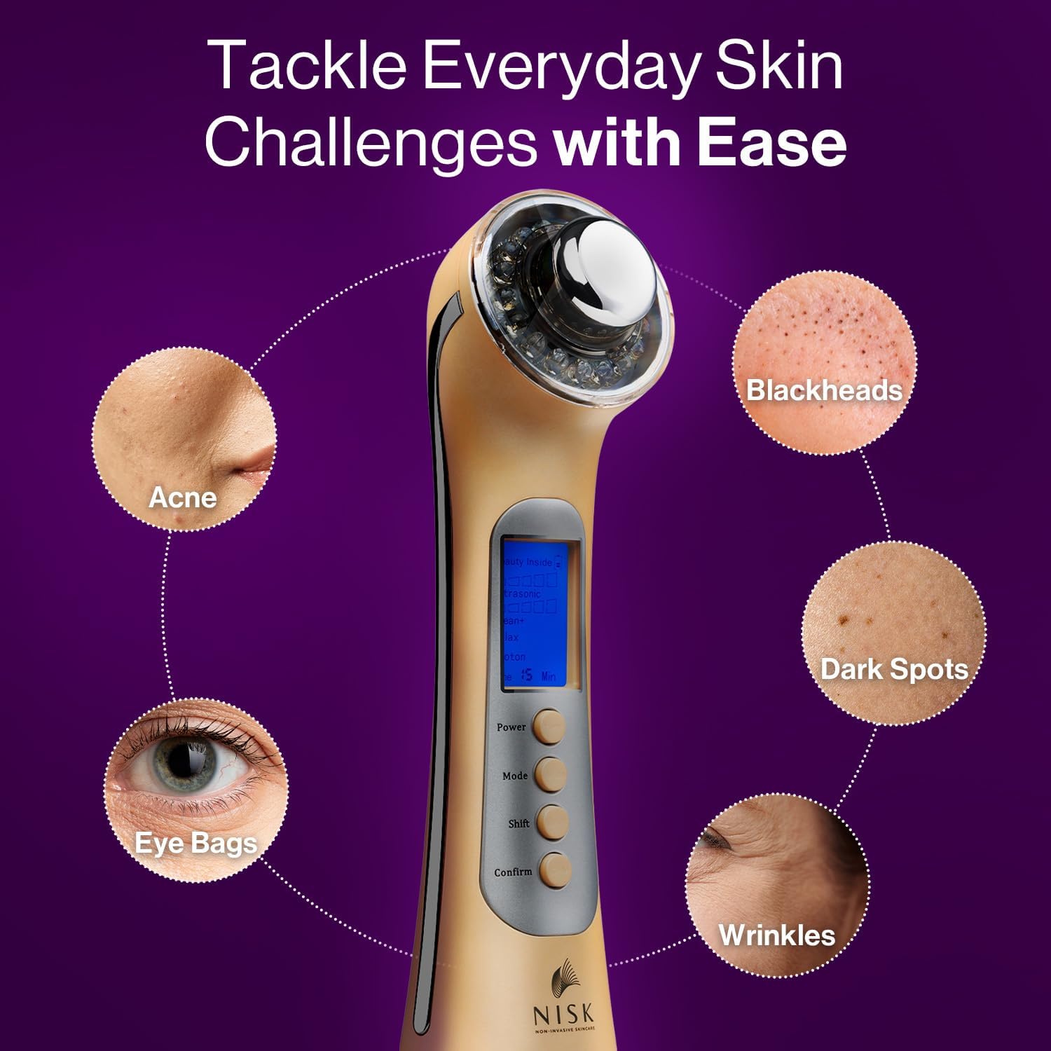 Nova 4-in-1 Facial Wand: Red, Blue and Green Light Therapy, Galvanic Ion Cleansing, Ultrasonic Face Lift & Anti-Aging Device, Tightening, and Rejuvenation for Home Use