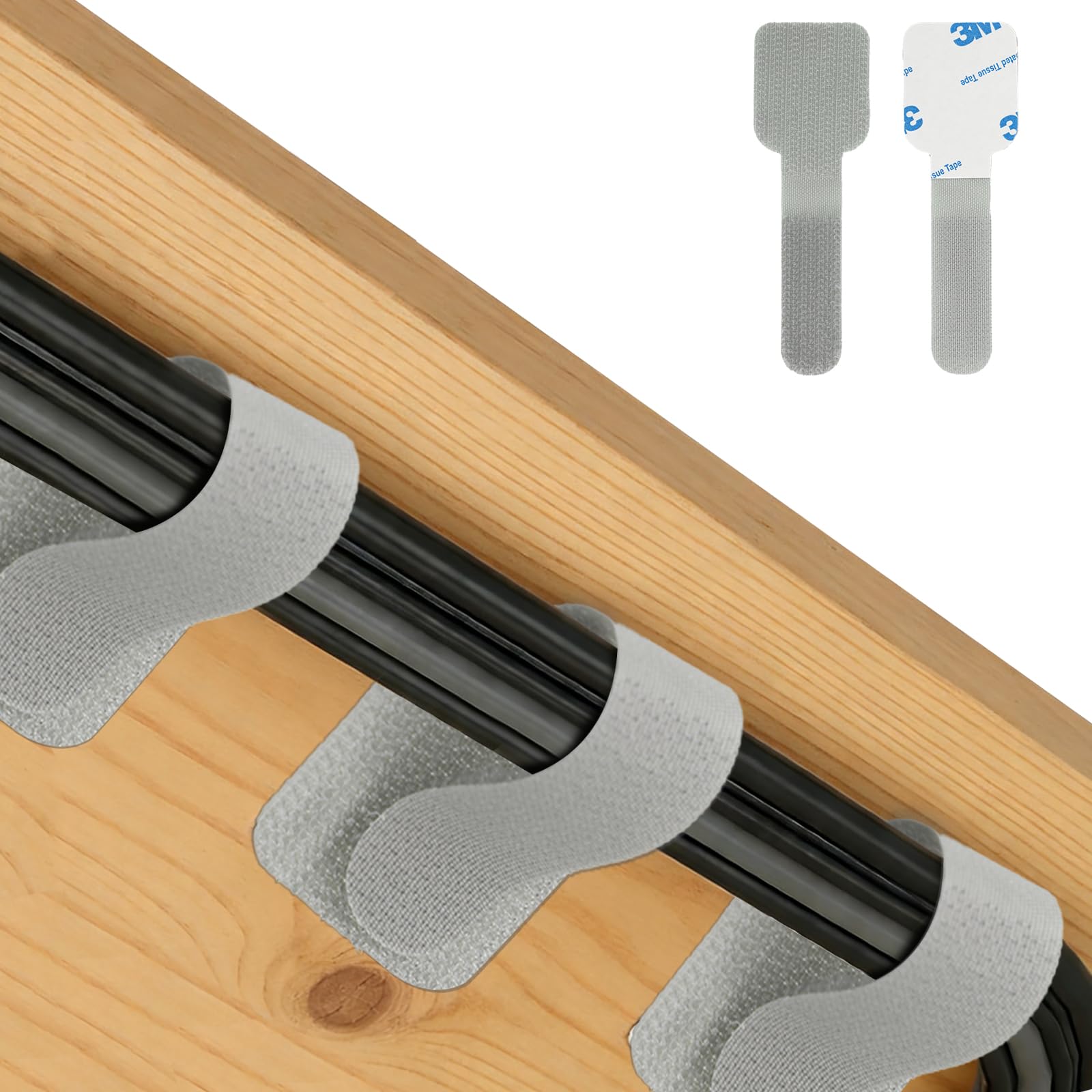 Kabelmanagement Schreibtisch Set - 50 Stück, Kabelführung Selbstklebende Kabelhalter Klettband - Wiederverwendbare Kabelorganizer unter dem Tisch für PC Homeoffice - Kabelclips Kabelbinder Grau