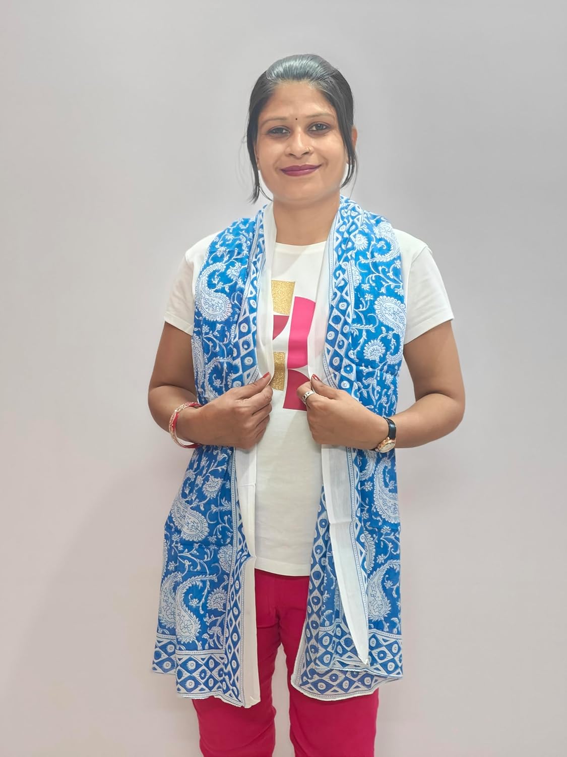 Rastogi Handicrafts Scarfs For Women 100% Pure Cotton Design Hand Block Printed Mini Scarf/Stoll/Stole For Girls 70x20 Inch - Image 4