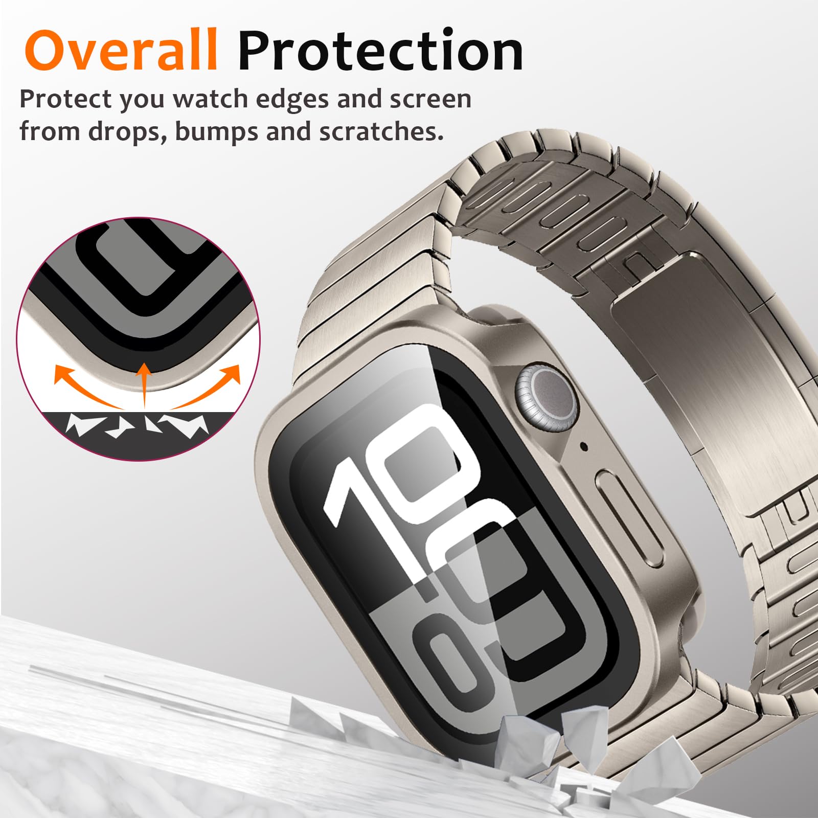 Amizee Metall Hülle Kompatibel für Apple Watch Series 11/10 46mm mit Displayschutz, Gerade Kante Ultradünn Kratzfeste mit Rückseite Schutzhülle für iWatch 46mm, Titanstahl