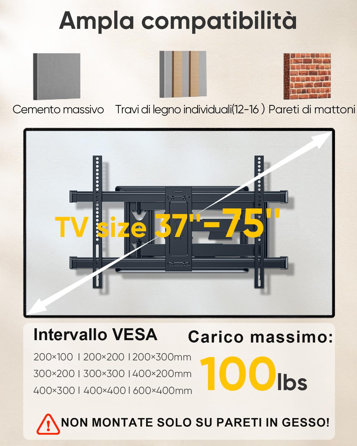 FORGING MOUNT Supporto TV Parete con Braccio Articolato Extra Lungo 765mm per Schermi LCD/LED/OLED da 37-75 Pollici,Inclinabile, Orientabile, Max VESA 600x400 mm, Fino a 45KG