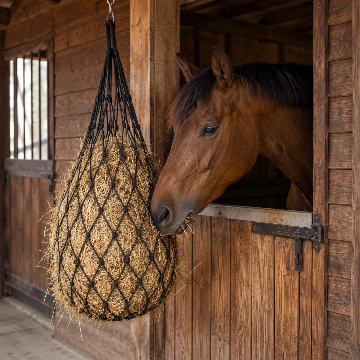 2 Piezas Red de Heno para Caballos, Malla de 5 x 5 cm, Bolsa de Heno para Alimentación Lenta, para Establo, Remolque, Ponis y Cabras (Negro)