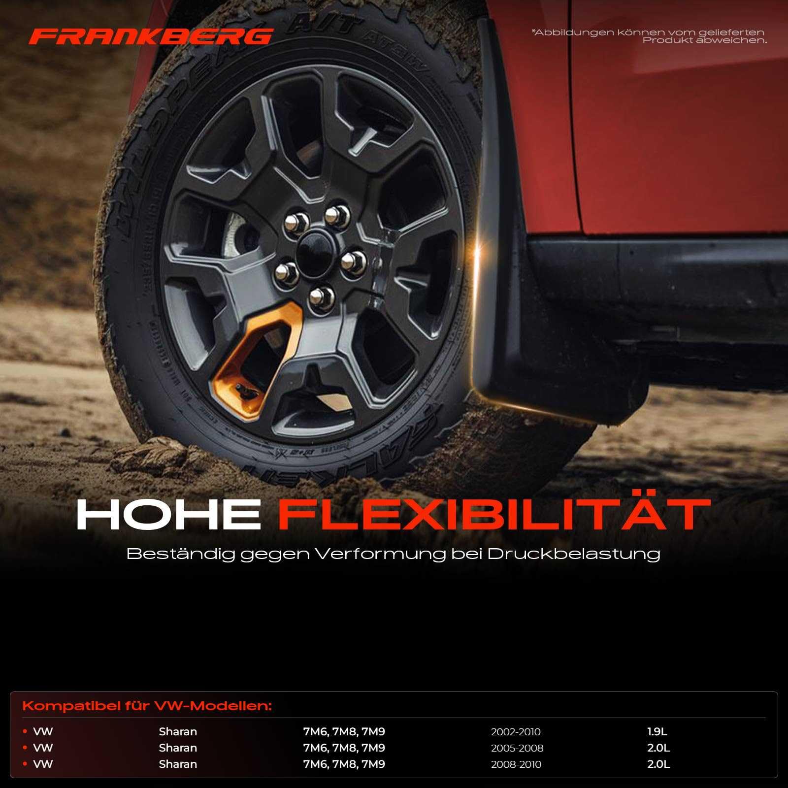 Frankberg 4 x ochrona przed pryskaniem, ochrona przed zabrudzeniami, kompatybilne z S-h-a-r-a-n 7M8 7M9 7M6 1,9 l 2,0 l 2002-2010