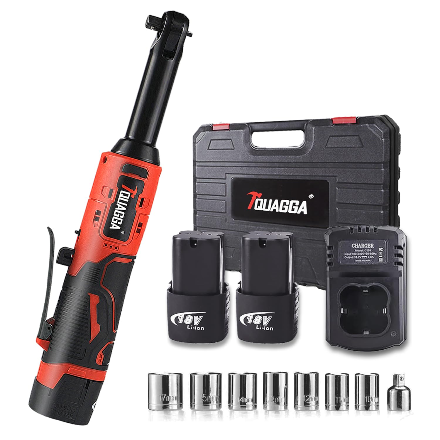 Elektrische Ratschenschlüssel-Set, 3/8 Zoll, 18 V Ratschenwerkzeug-Set mit 2 Akkupacks und 2000 mAh Ladegerät, 45 Fuß LBS Extended Key inkl