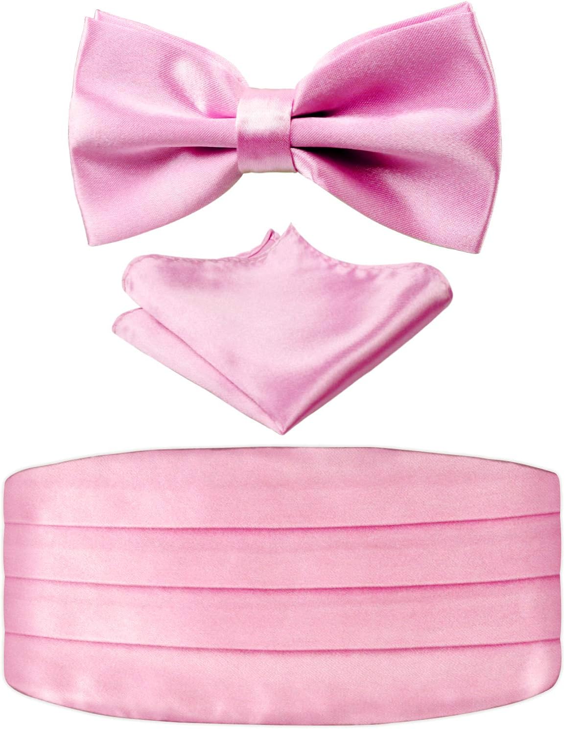Alizeal Mens Paisley/Solid Pre-tied Party Adjustable Bow Tie, Cummerbund and Pocket Square Gift Set