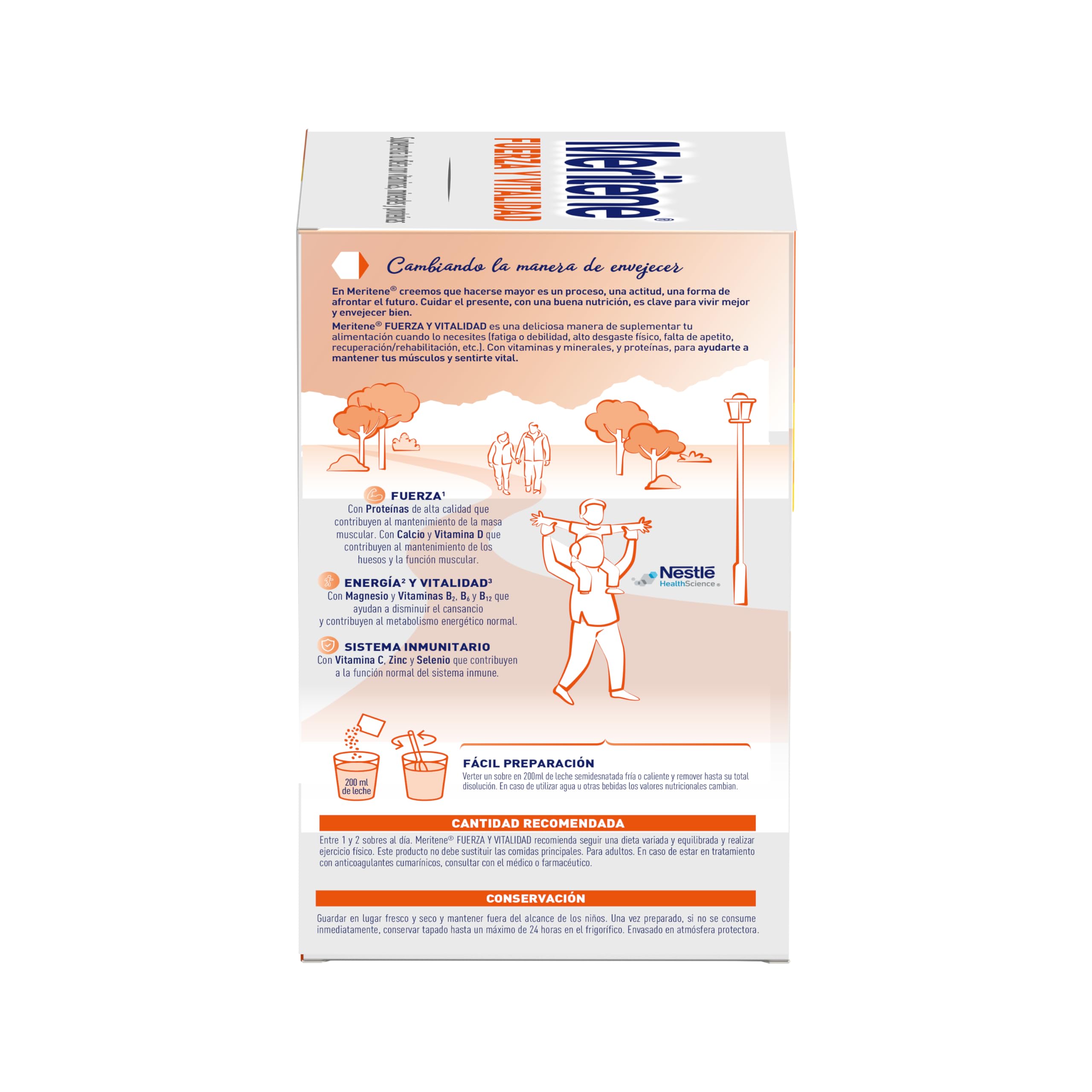 Meritene, Fuerza y Vitalidad, Batidos Sabor Café Descafeinado, Fuerza para tus Músculos, Vitalidad para ti, Nutrición para Adultos con Proteínas, Vitaminas y Minerales, 30 Sobres, 900 gr