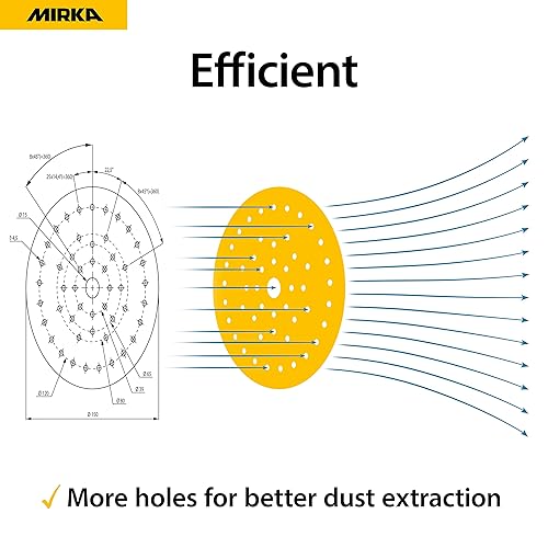 Miniatura 4 de Mirka Gold Multifit - Paquete de 50 discos de lija de 6 pulgadas para lijadora orbital, papel de lija para madera, paneles de yeso, metal