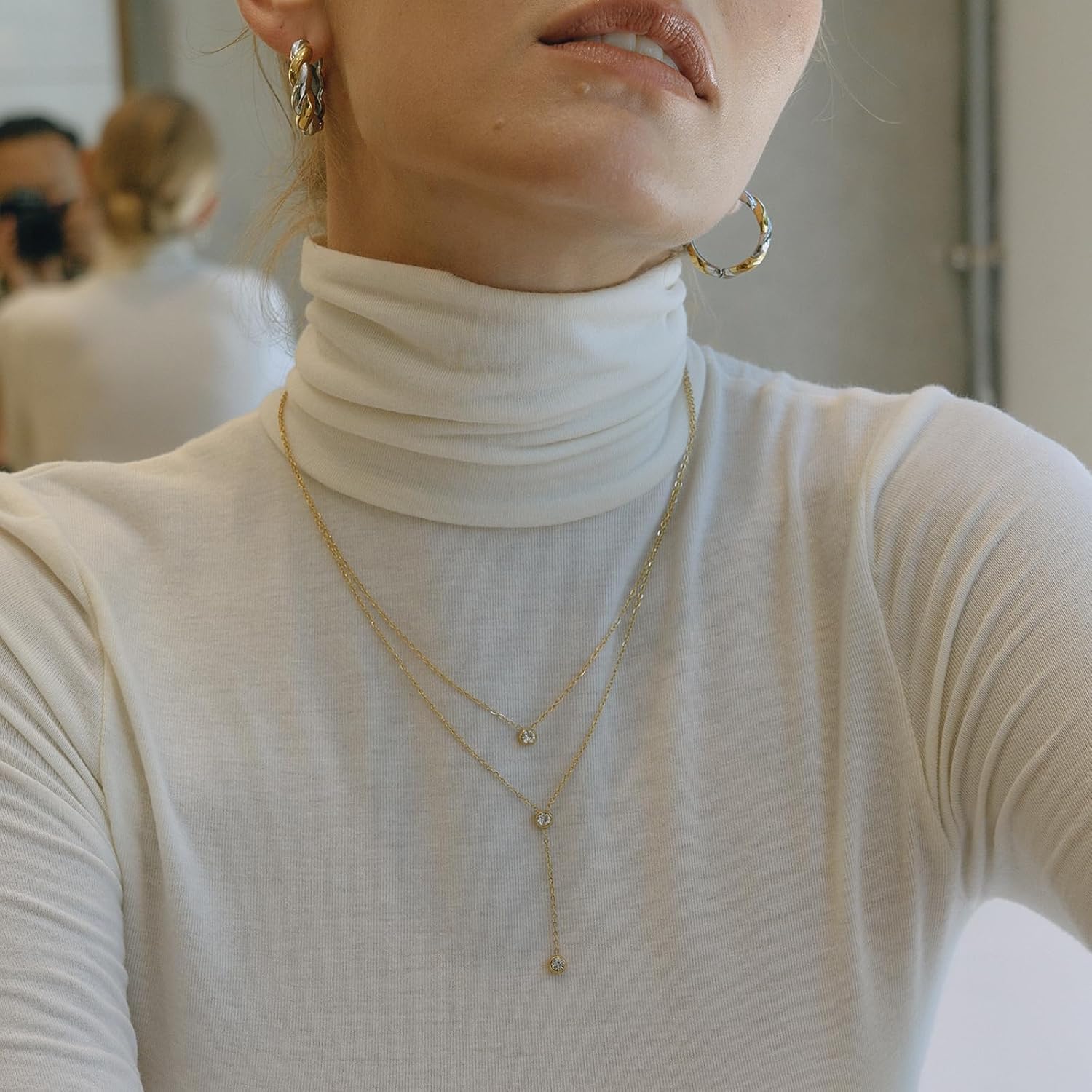 Fullpop Dainty Gold Necklaces for Women, 18k Gold Layered Lariat Necklace for Women Long Gold Choker Necklaces for Women Statement Diamond Heart Pendant Necklace Body Chain Jewelry for Women - Image 3