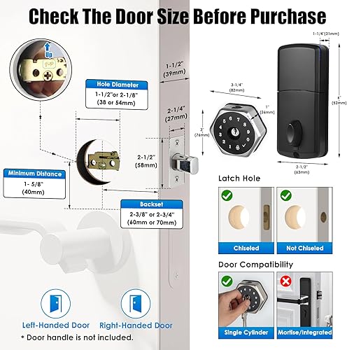 Miniatura 6 de Cerradura de cerrojo inteligente de huellas dactilares, control de aplicación (Bluetooth), huella dactilar, contraseñallaveacceso a llave, bloqueo