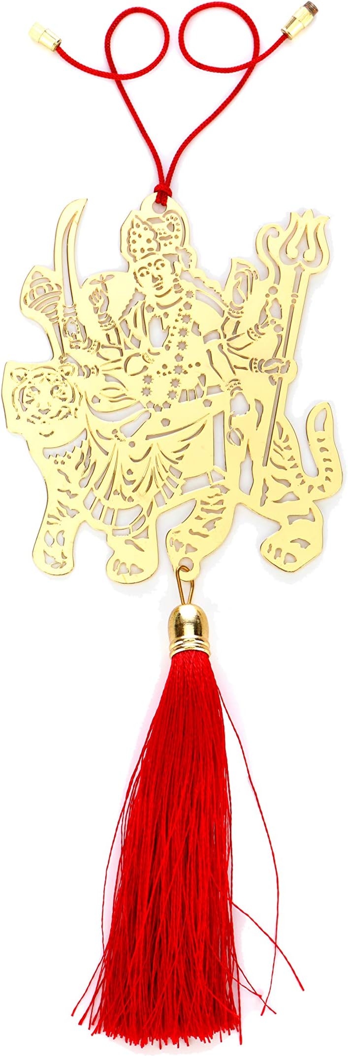 ADORAA's Handcrafted Durgaa Maa/Devi Maa/Maata Rani/Sherawaali Rear View Mirror Car Hanging Ornament/Car Pendant/Amulet for car, Perfect Car Charm/Accessories for Car Décor in Brass