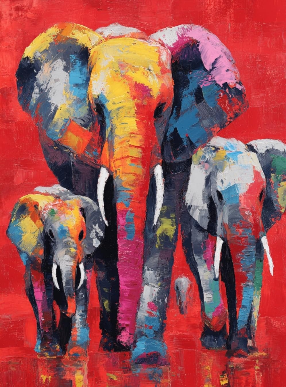 WANGWANGMIAO Paint by Numbers for Adults Colorful Elephant, Painting by Numbers for Adult Canvas Crafts Kits, DIY kit for Relax and De-Stress Home Gift 16x20inch，with Frame