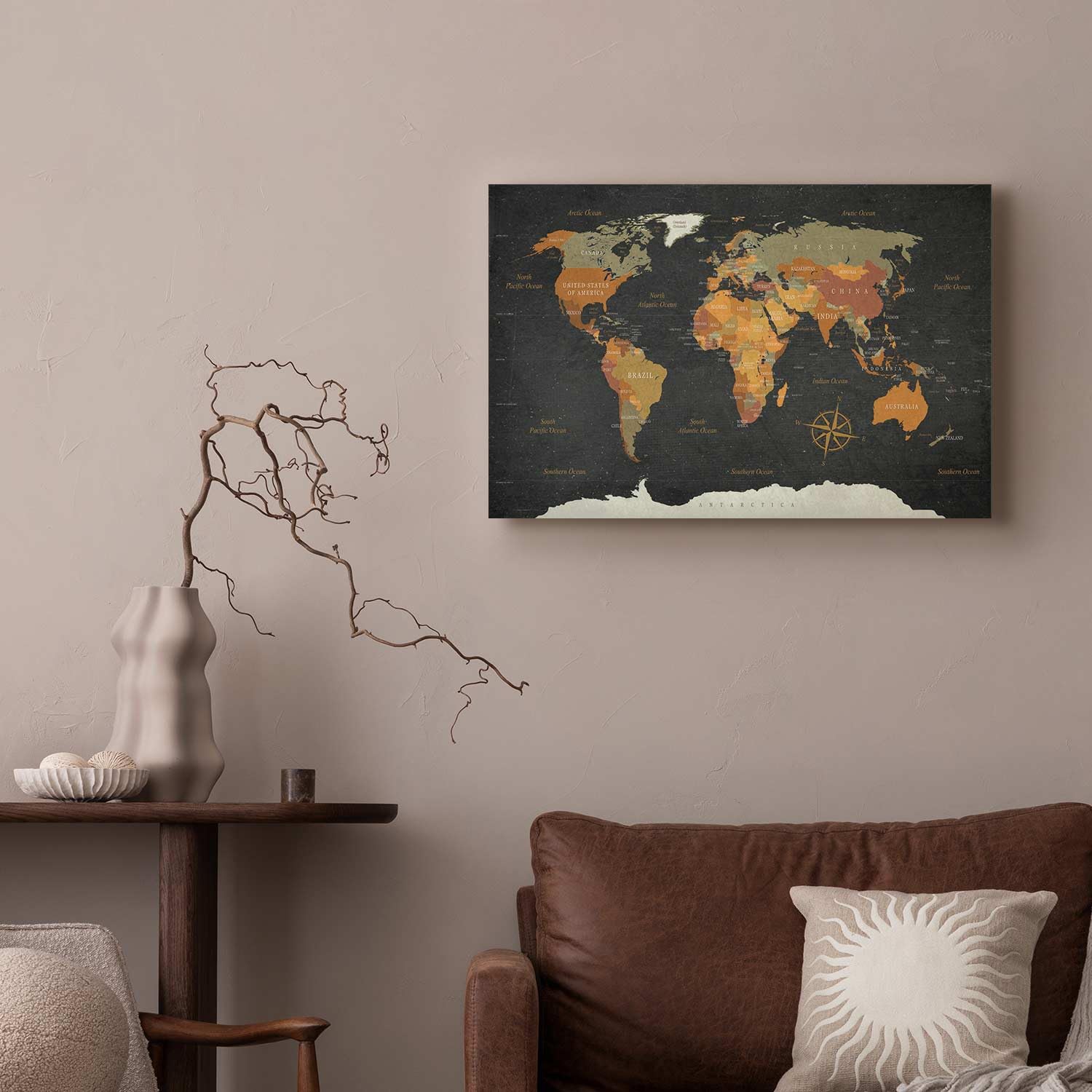 Tableau carte du monde, tableau mappemonde, cadre carte du monde