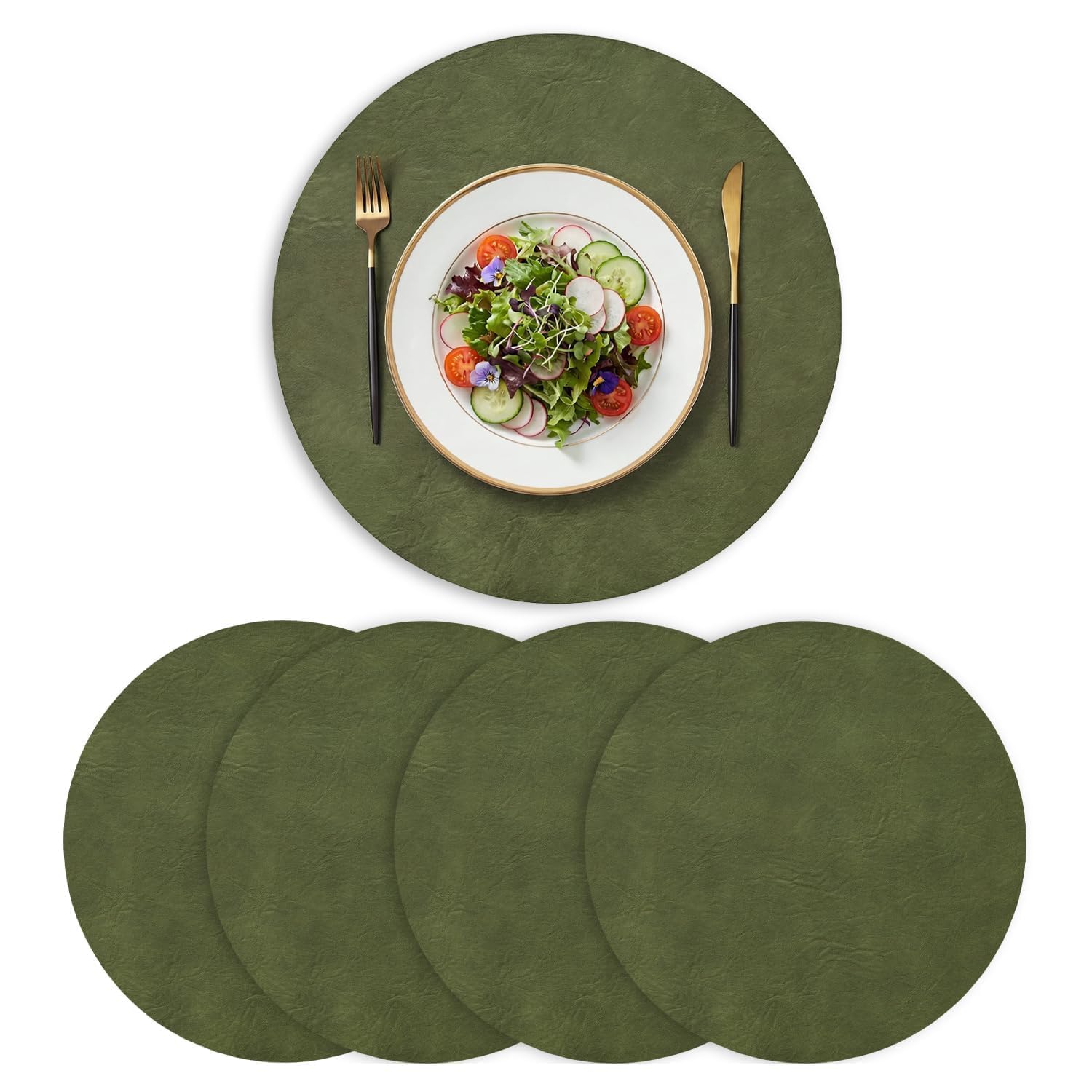 Artoid Mode Olive Green Faux Leather Christmas Placemat Round 38cm Set of 4