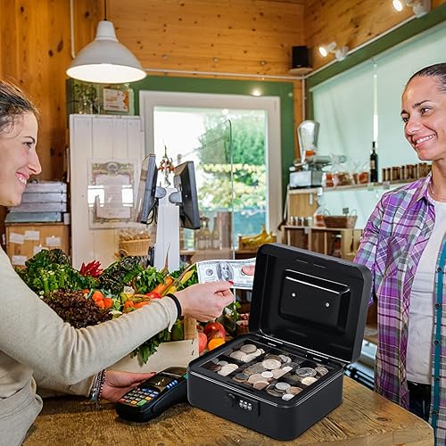 Miniatura 2 de KYODOLED Caja de dinero mediana con cerradura de combinación Caja de dinero de metal seguro con bandeja de dinero para caja de seguridad