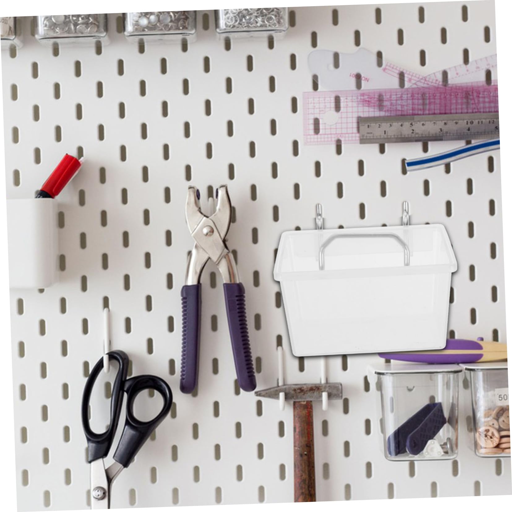 VILLFUL Pegboard Wall Organizer White Storage Boxes Hooks Hardware Components Workshop Tools