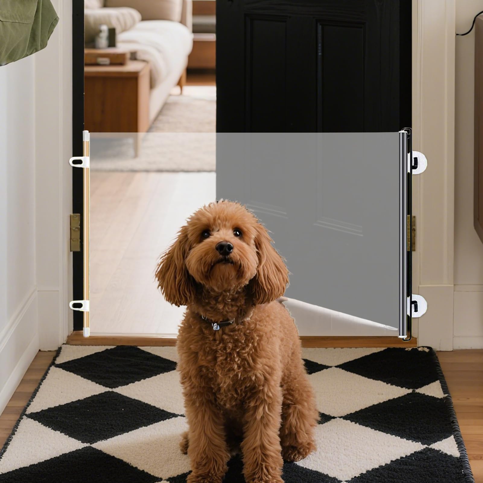 Puerta de seguridad para mascotas, 140 cm de alto, sin taladrar, valla transparente de PVC para perros y gatos, para uso en interiores y exteriores, ideal para pasillos, cocinas y puertas