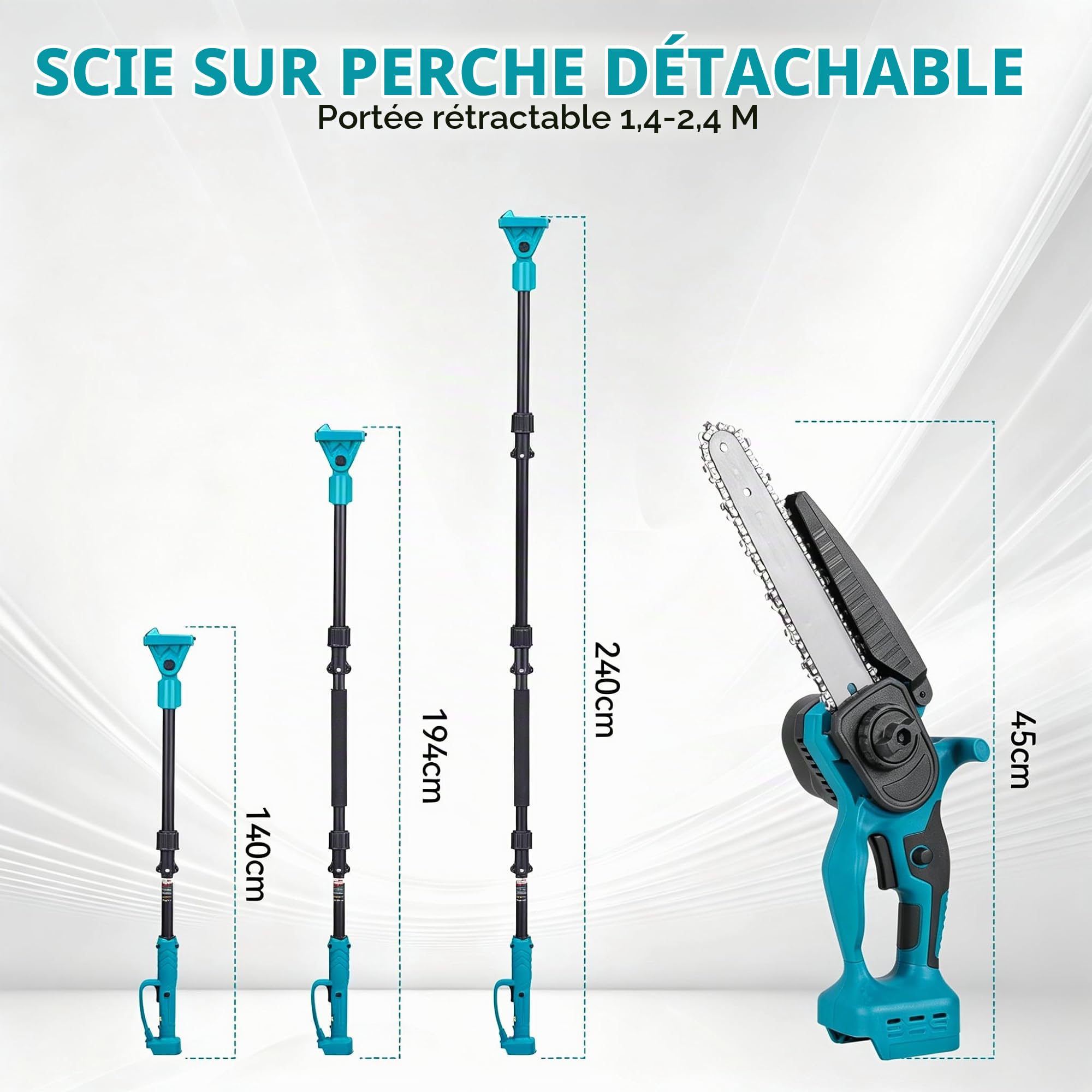 Yofidra 2 en 1 Tronçonneuse Télescopique, 2,4m Perche D'extension | 2 Batteries de 3.0Ah, 8 Pouces Tronçonneuse Électrique Télescopique de Élagage avec Perche Démontable