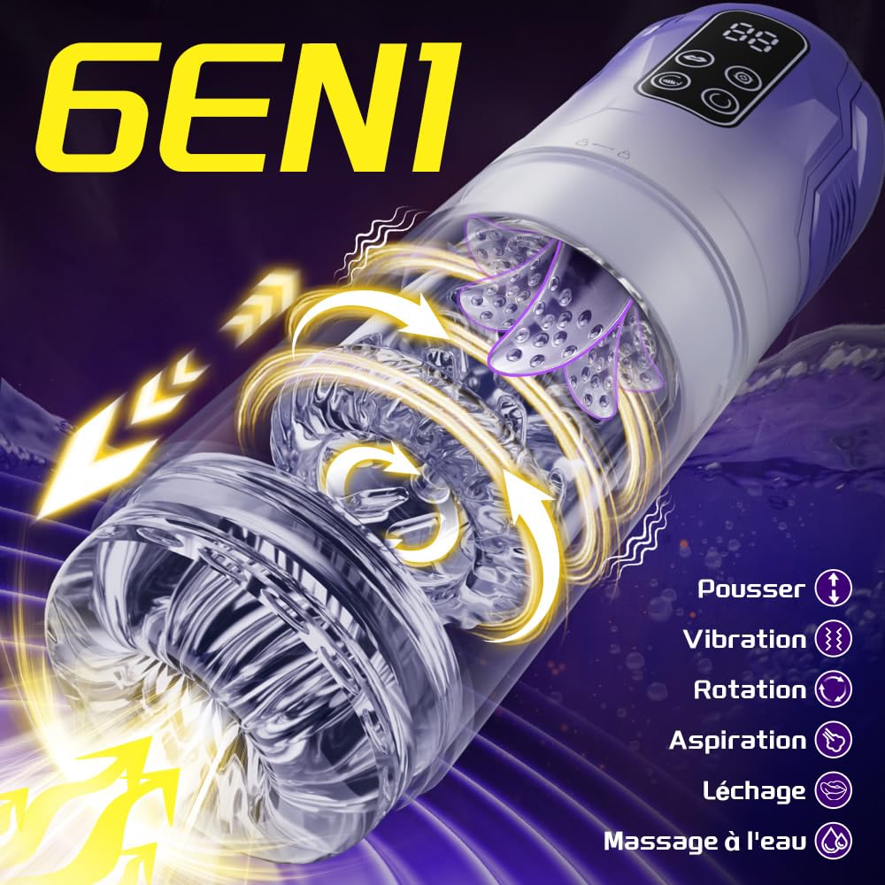 Masturbateur Électrique Homme mains avec 7 Modes Télescopiques, Rotation, Vibration et Aspiration – Automatique Jouet Sexuel Masculin, Effet Langue & Blowjob, Massage du Pénis Sex Toýs