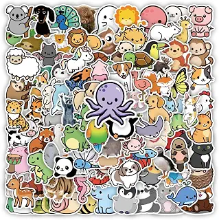 Haorange どうぶつ ステッカー 100枚セット、かわいい 動物 シール、防水 貼ってはがせる、手帳・ノート・アルバム デコレーション、スクラップブッキング、子供 大人 プレゼント (E203-2)