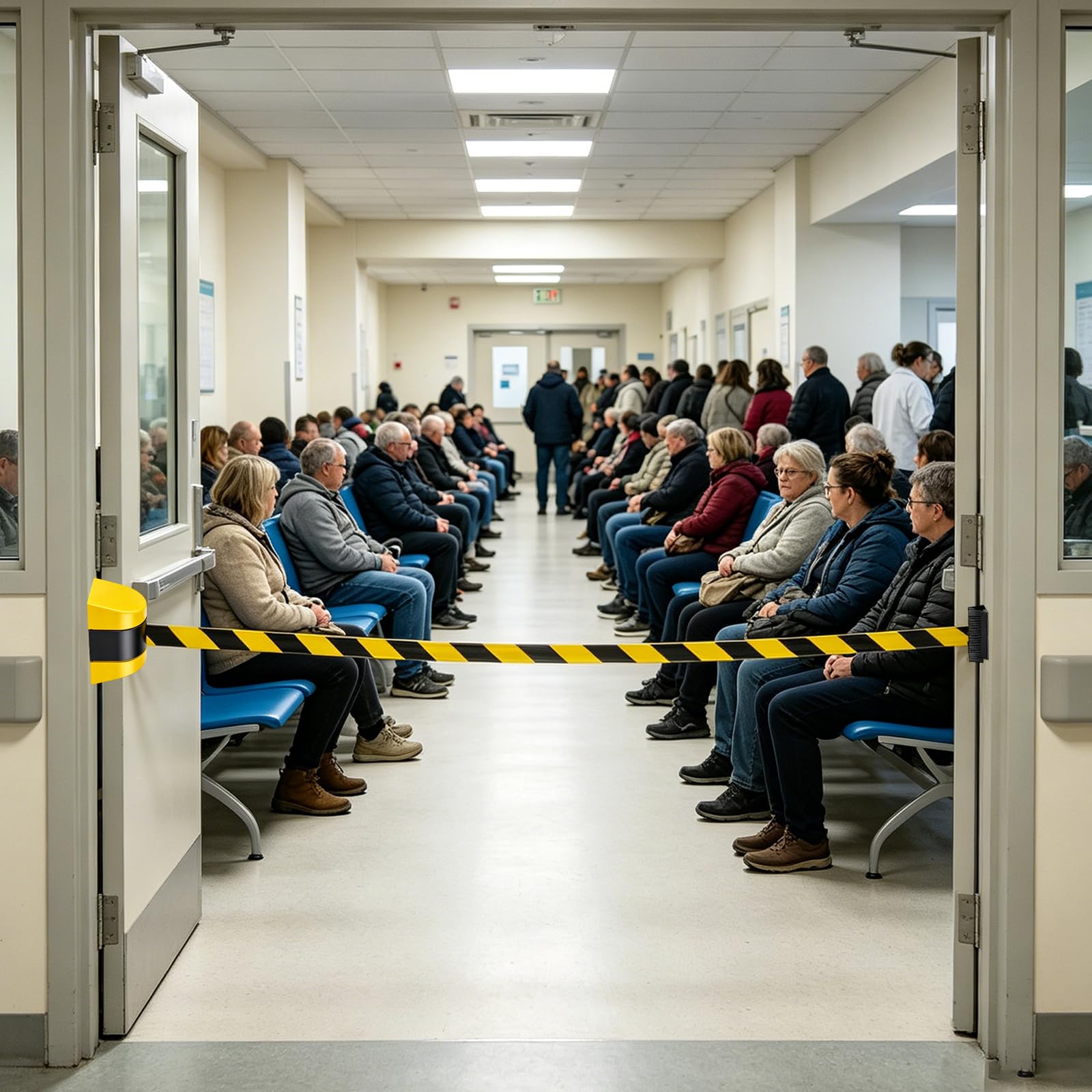 Nastro di sicurezza estensibile da 5 m, per montaggio a parete, con alloggiamento in ABS, nastro di sicurezza giallo-nero per code, guida personale e controllo degli accessi (giallo e nero)