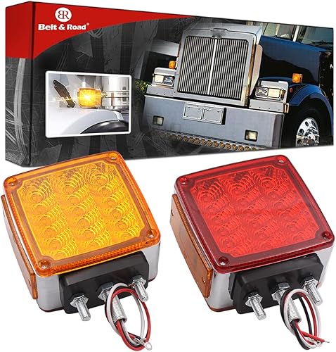 2 luces de señal de giro para camión, luz de pedestal de remolque con 39 luces LED cuadradas ámbar rojo, luz de doble cara para Peterbilt