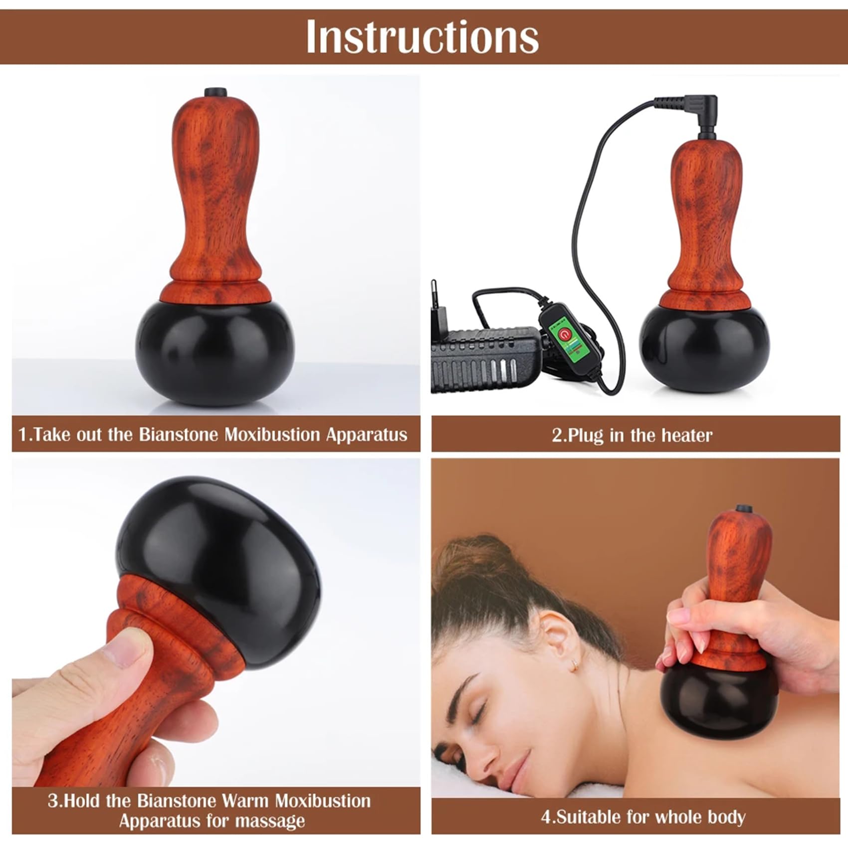ZXCVB Masajeador Gua Sha con Piedra Bian con calefacción eléctrica, Herramienta de Fisioterapia Corporal con compresa Caliente, Masaje de Cara Trasera, Herramienta Guasha cálida