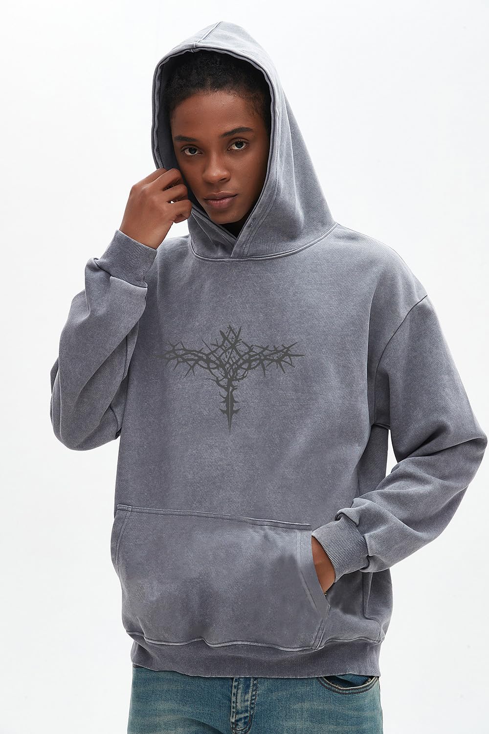 Dynict Unisex Y2K Aicd Wash Gothic Graphic Hoodies Oversize Grunge Skull Wing Print Sweatshirt Casual Fit Pullover