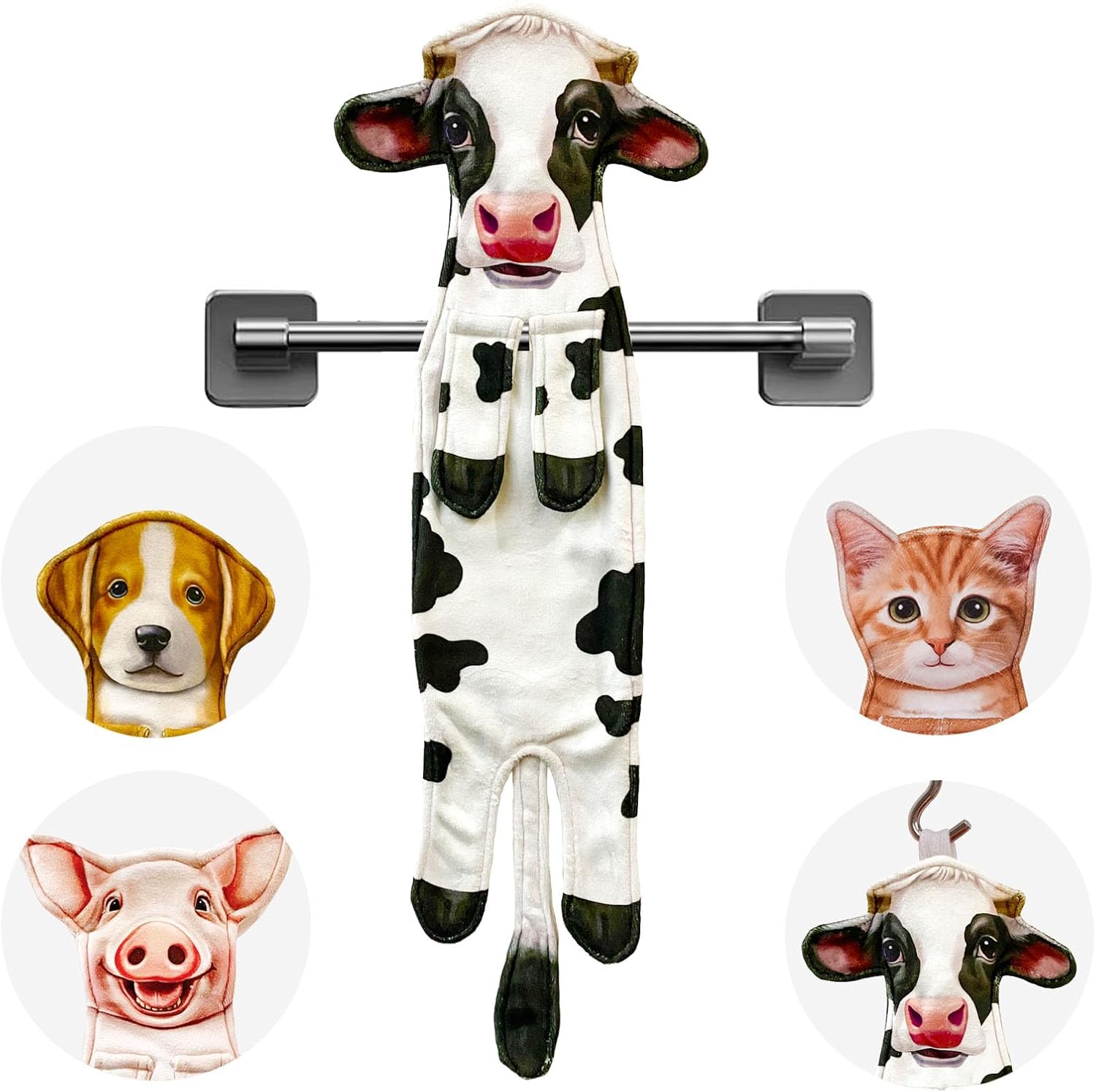 Cow Funny Hand Towels for Bathroom Kitchen - Cute Decorative Cow Decor Hanging Terry Cloth Face Towels Ultimate Absorption - Mothers Day Christmas House Warming Birthday Gifts for Women Cow Lovers